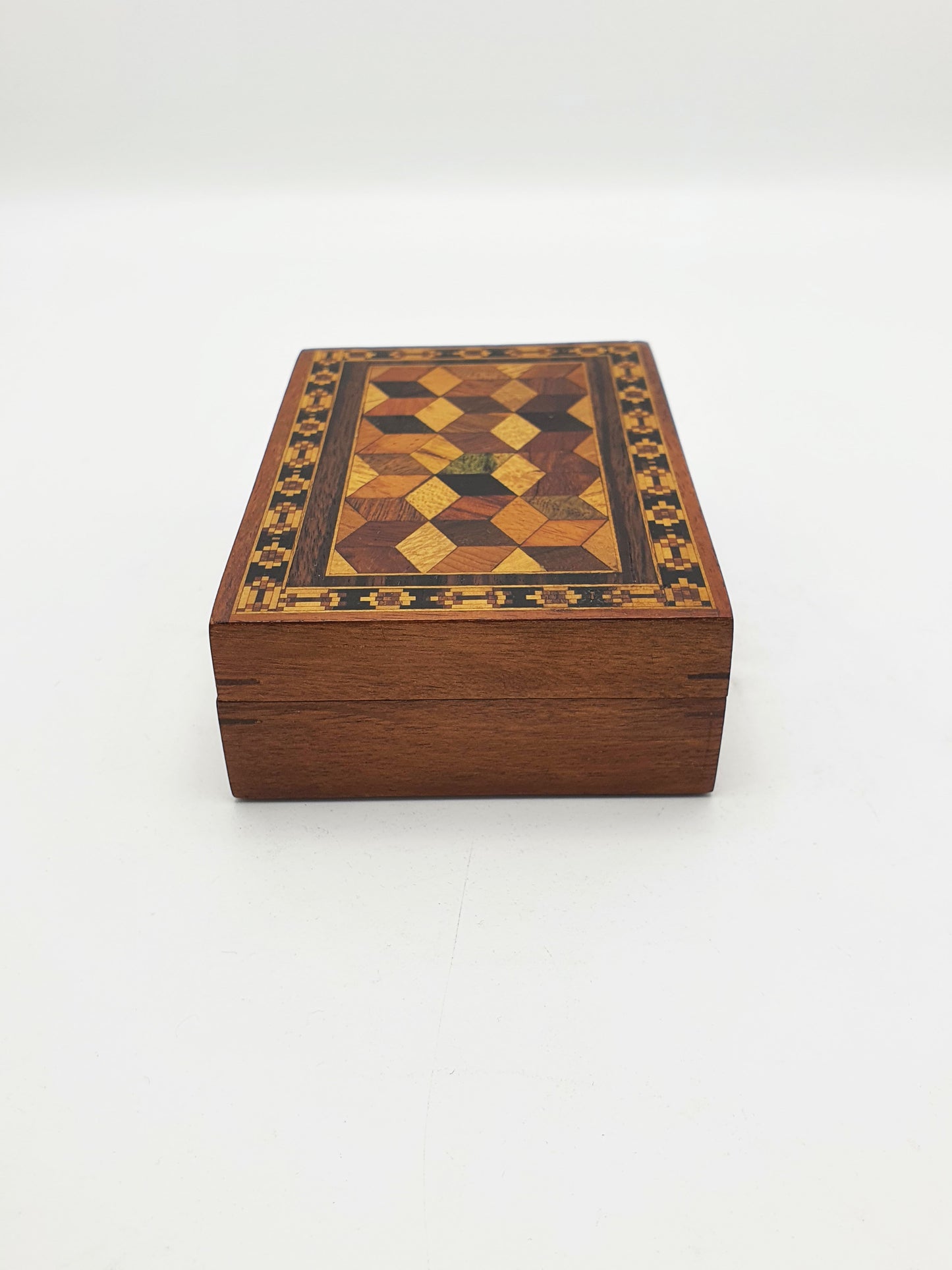 Antique Victorian Tunbridge Ware Card Box with Geometric Parquetry – circa 1880