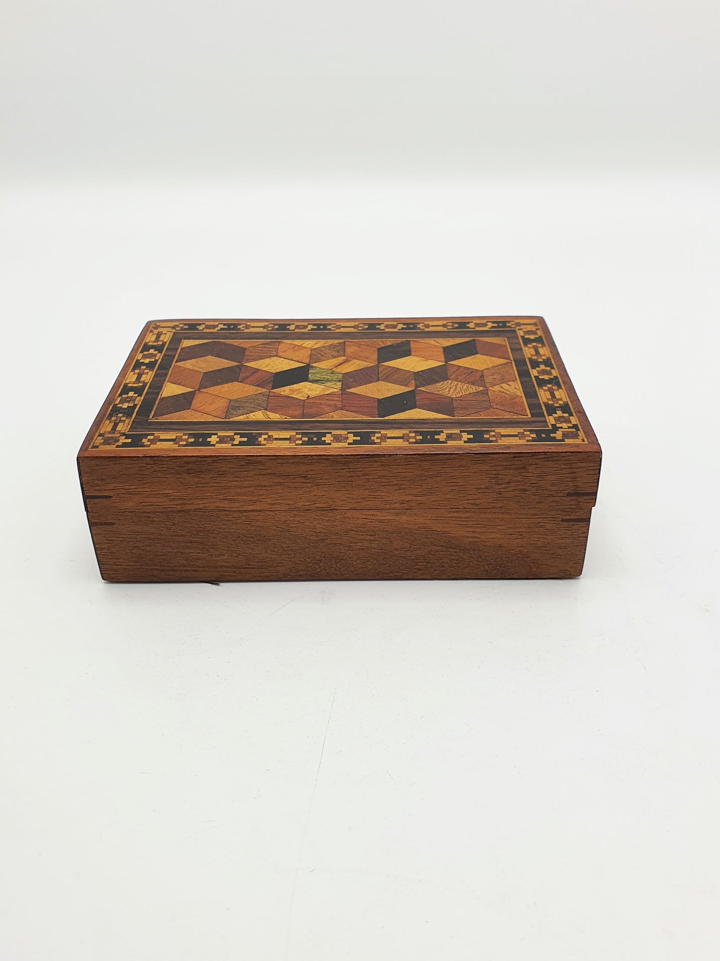 Antique Victorian Tunbridge Ware Card Box with Geometric Parquetry – circa 1880