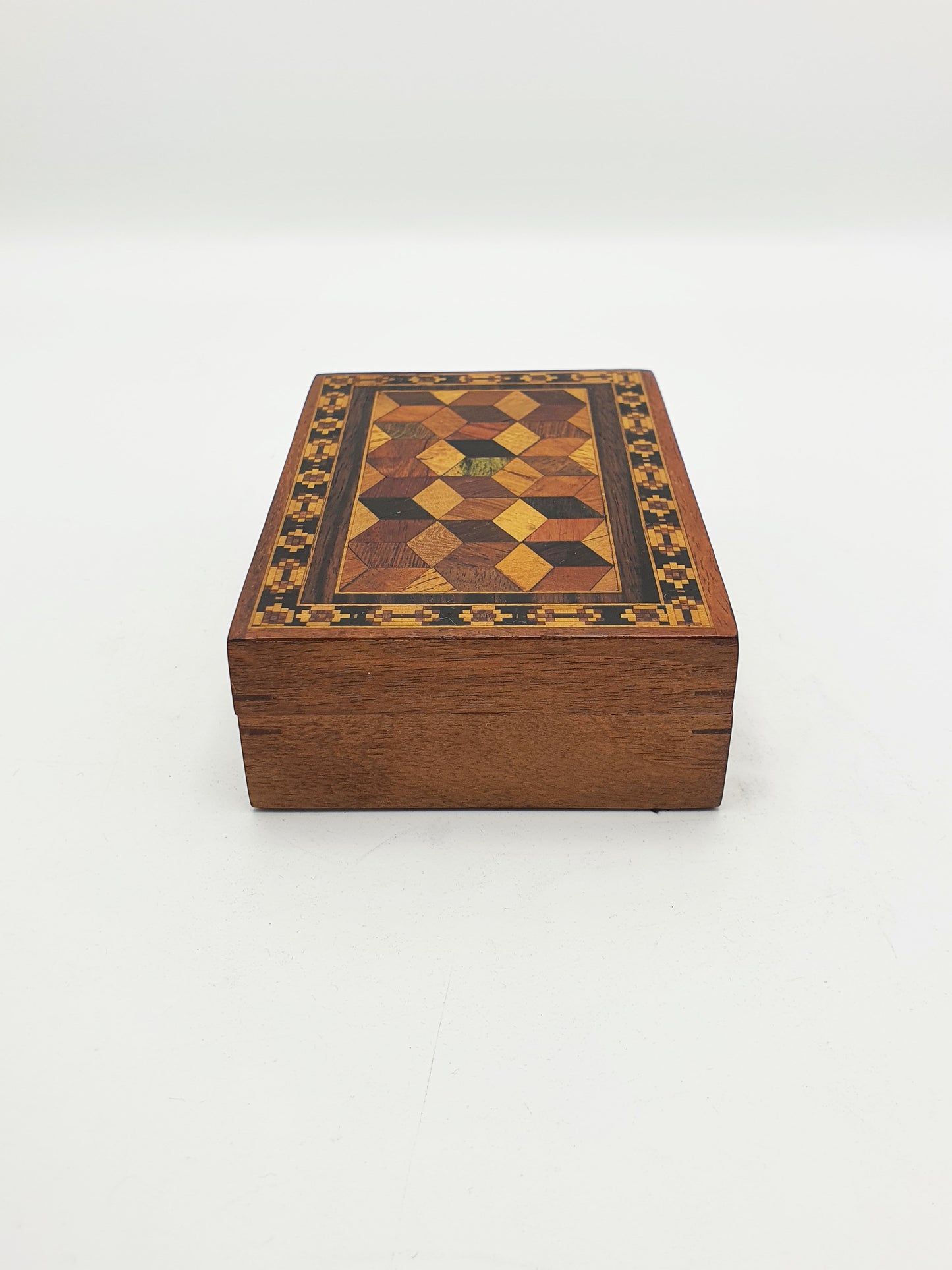 Antique Victorian Tunbridge Ware Card Box with Geometric Parquetry – circa 1880