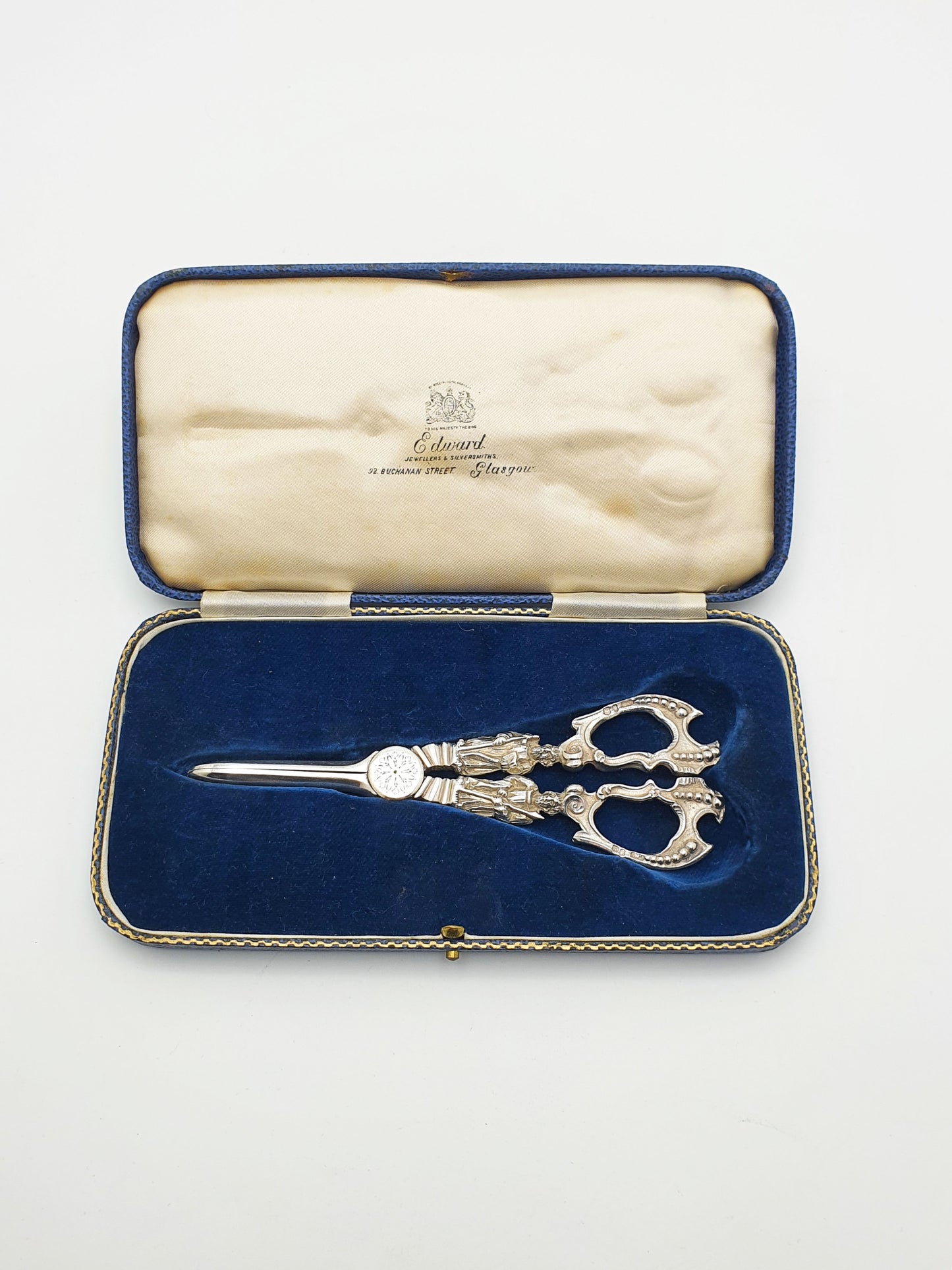 Stunning Antique Victorian Sterling Silver Grape Scissors with Figural Handles - 1885