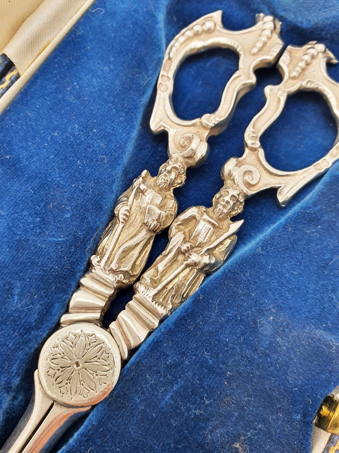 Stunning Antique Victorian Sterling Silver Grape Scissors with Figural Handles - 1885