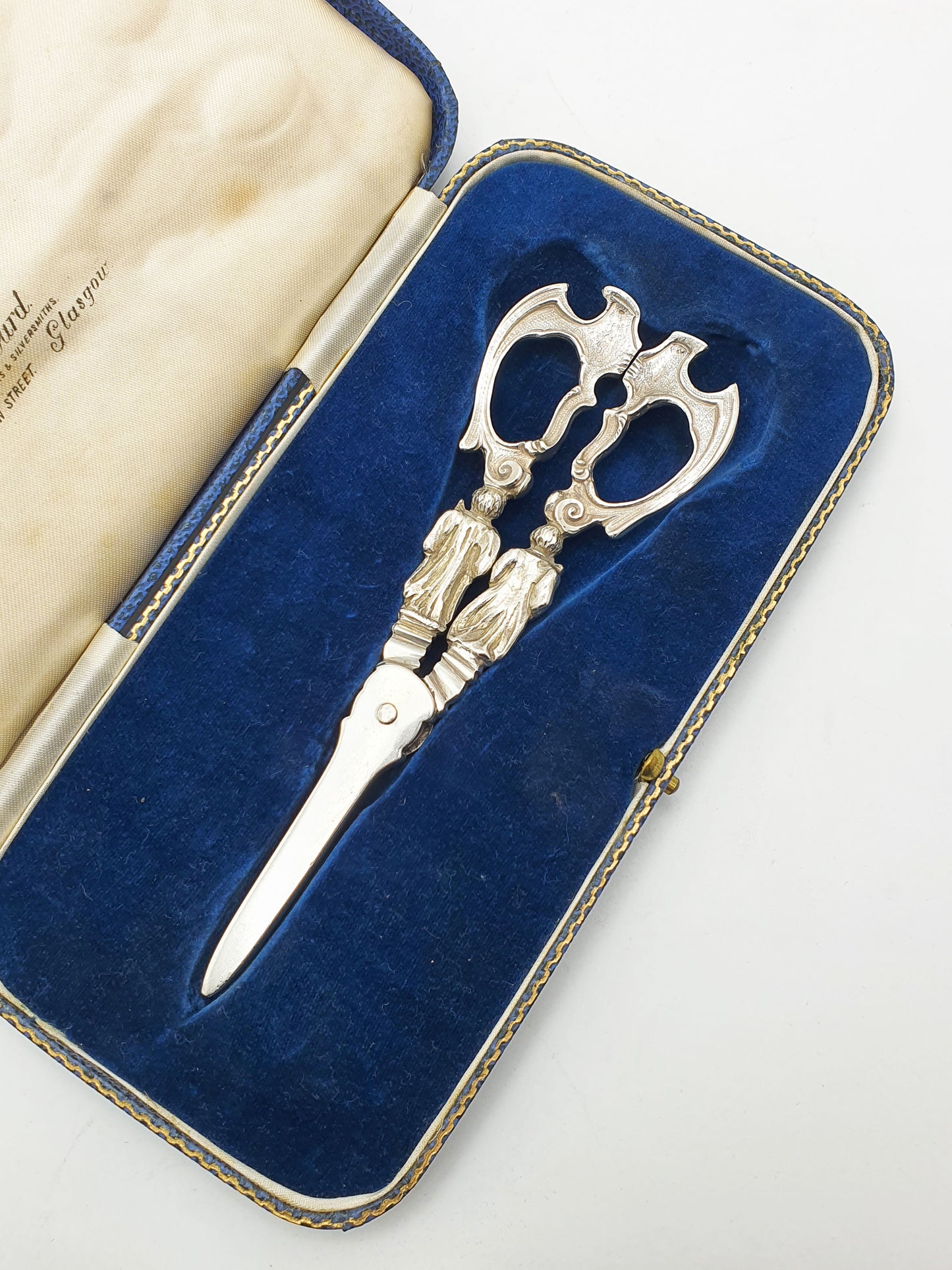Stunning Antique Victorian Sterling Silver Grape Scissors with Figural Handles - 1885