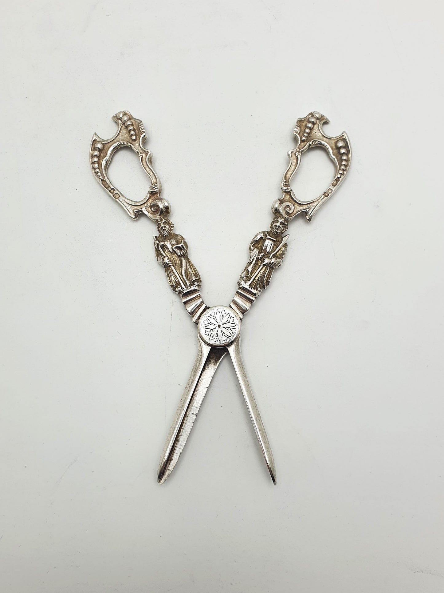 Stunning Antique Victorian Sterling Silver Grape Scissors with Figural Handles - 1885