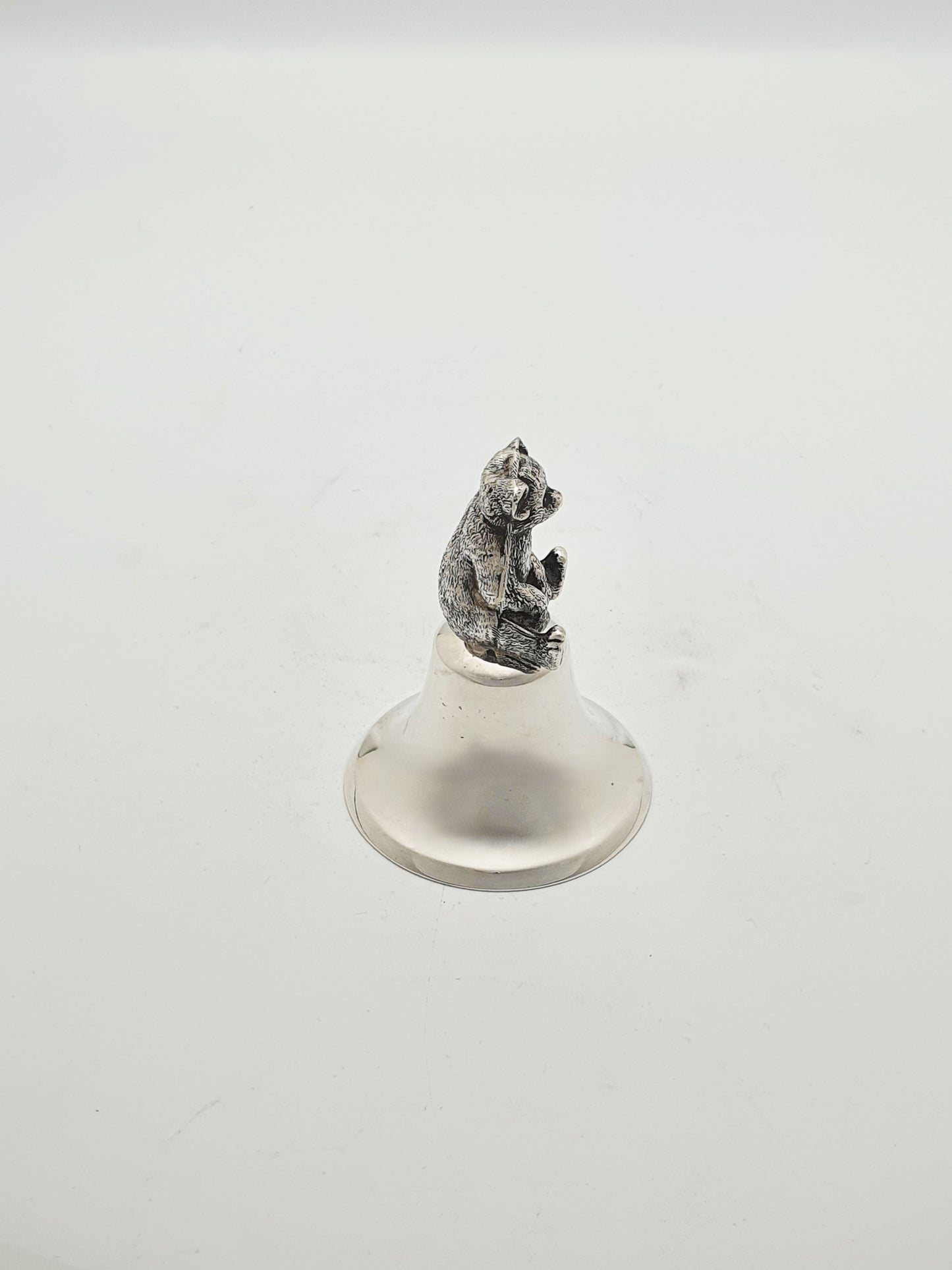 Unusual Antique Edwardian Sterling Silver Bear Table Bell - 1909