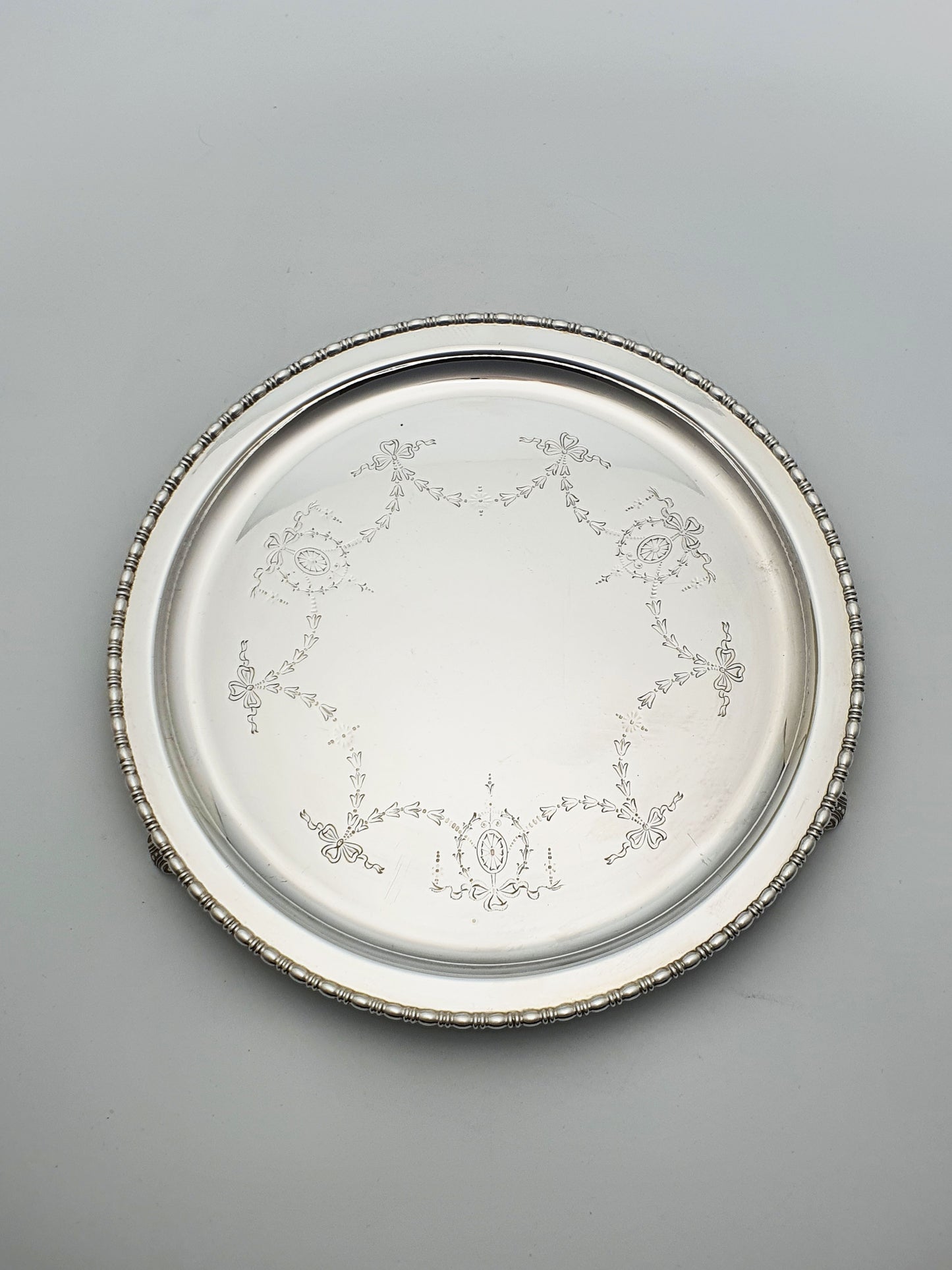 Nice Antique Silver-Plated Salver with Engraved Neoclassical Motif – circa 1905