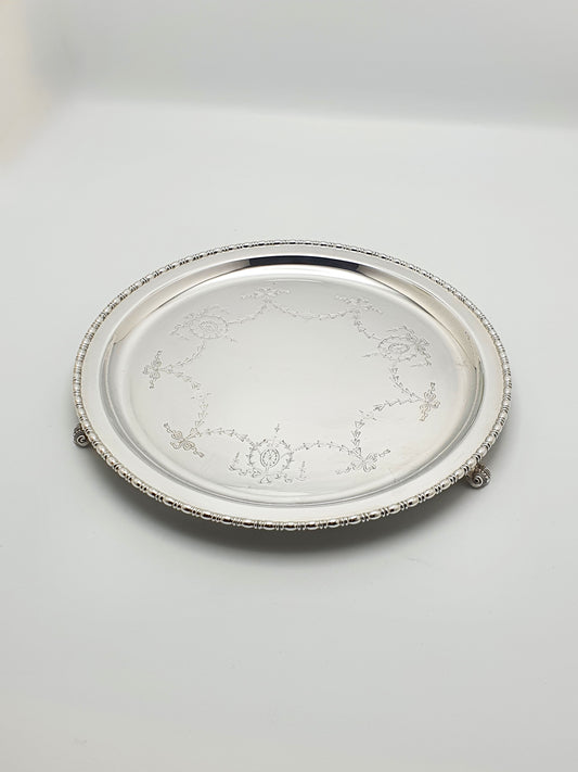 Nice Antique Silver-Plated Salver with Engraved Neoclassical Motif – circa 1905