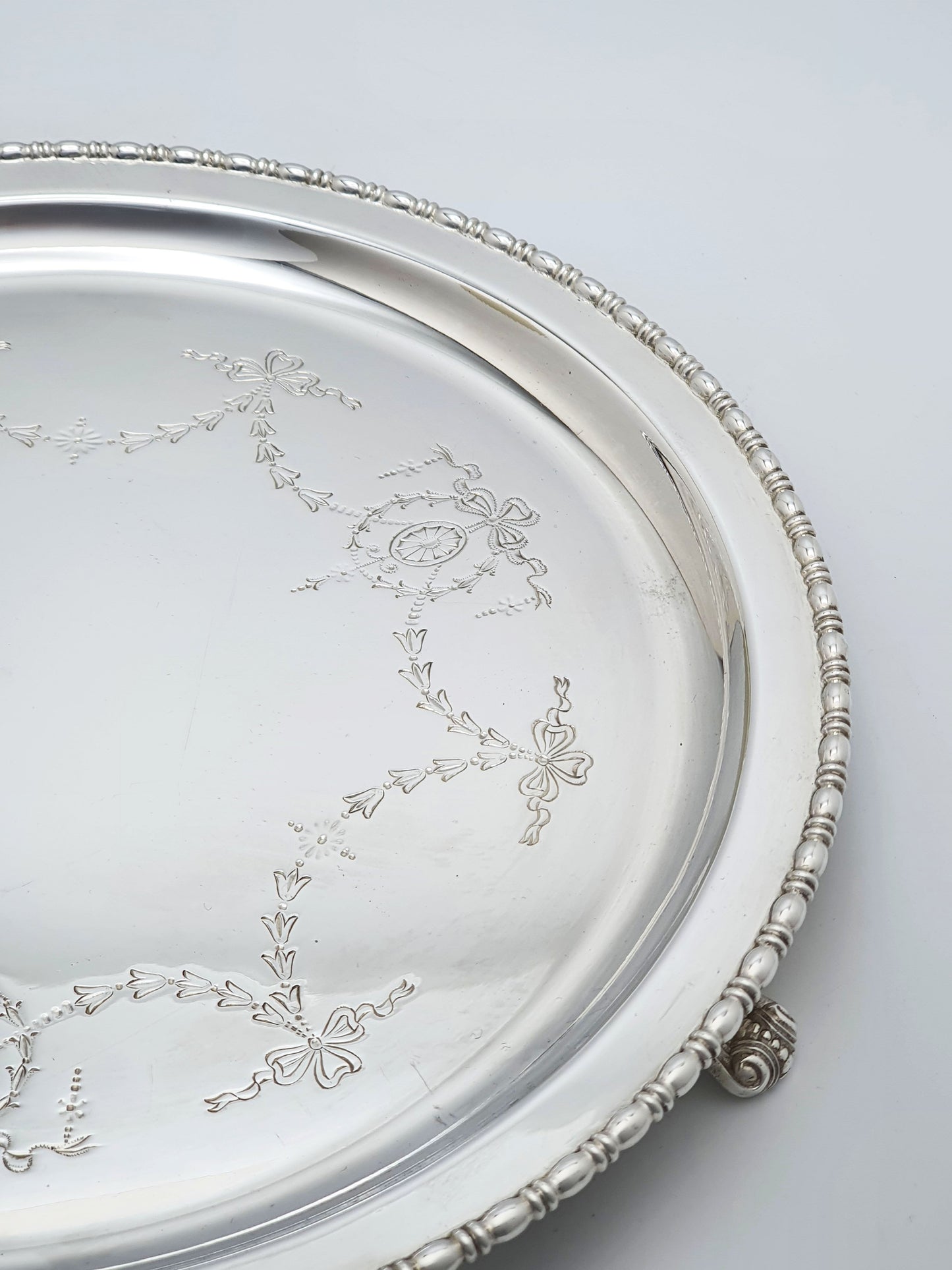 Nice Antique Silver-Plated Salver with Engraved Neoclassical Motif – circa 1905