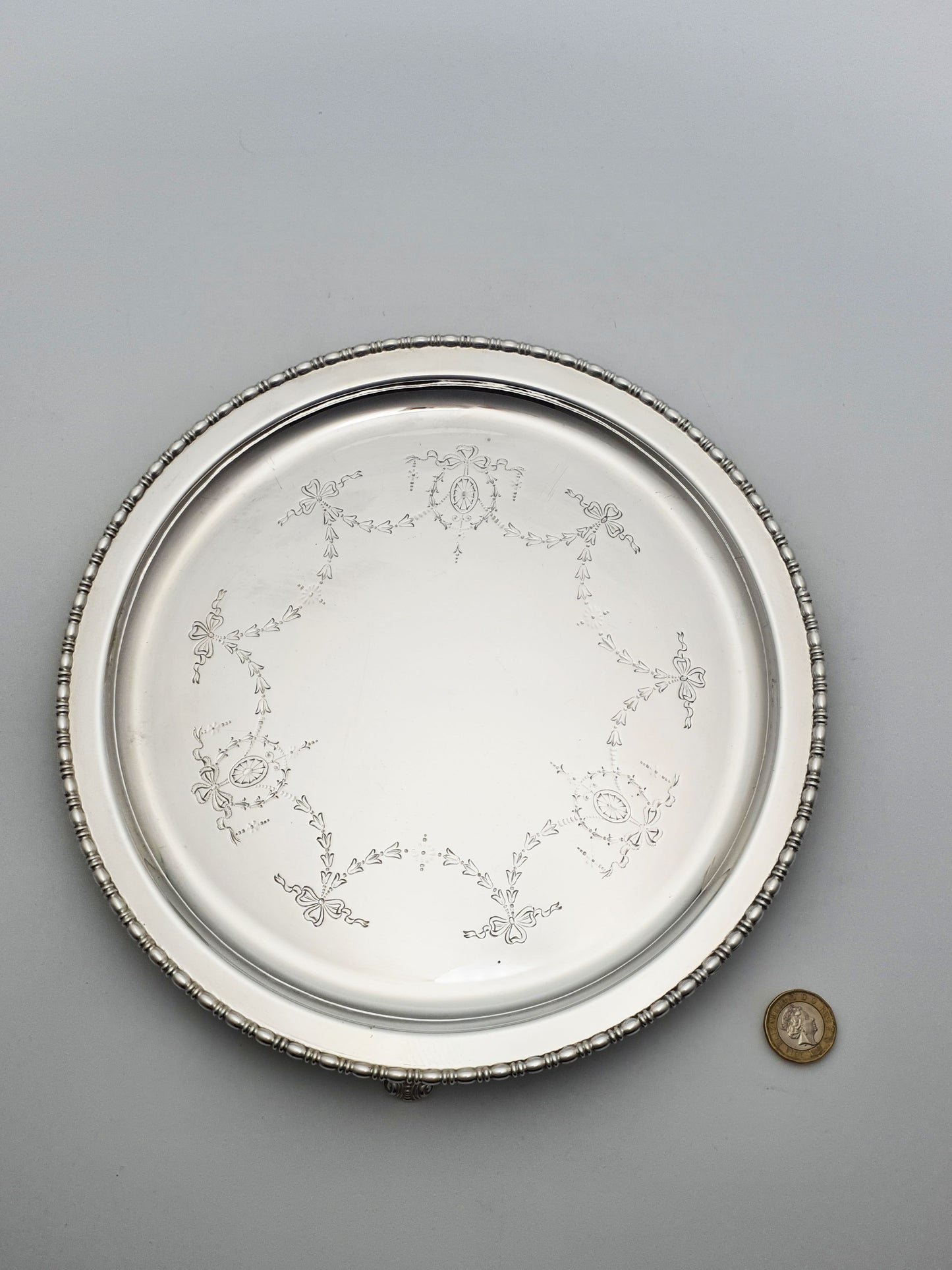Nice Antique Silver-Plated Salver with Engraved Neoclassical Motif – circa 1905