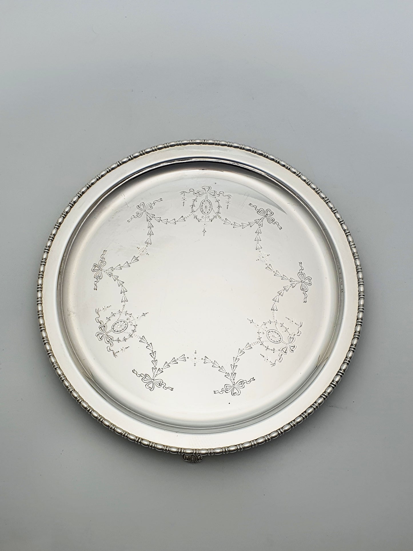 Nice Antique Silver-Plated Salver with Engraved Neoclassical Motif – circa 1905