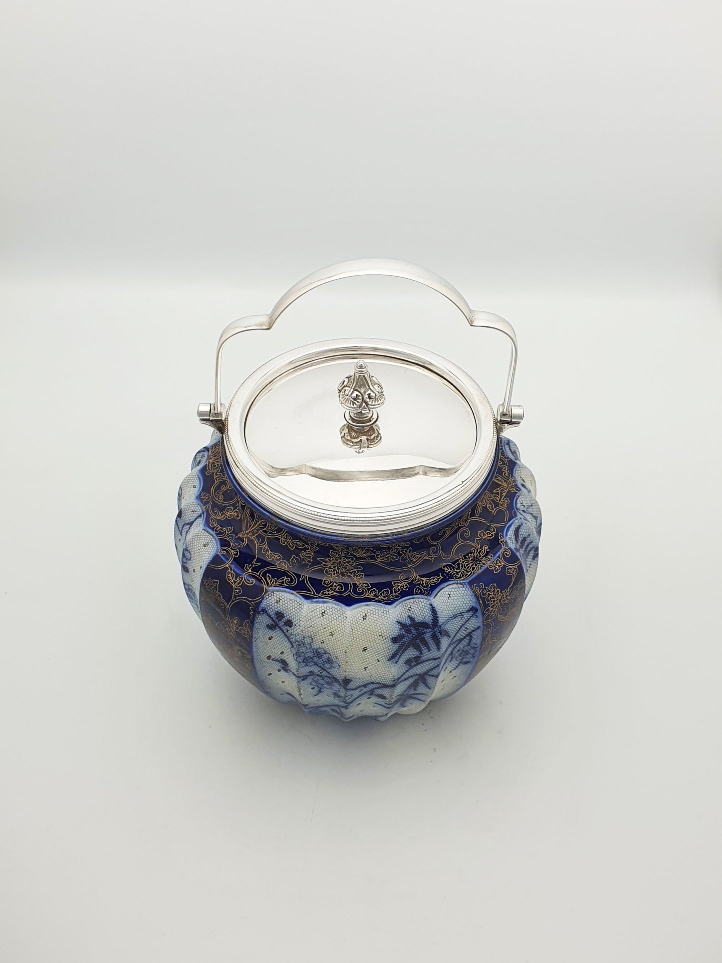 Lovely Antique Flow Blue & Gilt Royal Doulton Biscuit Barrel – circa 1890