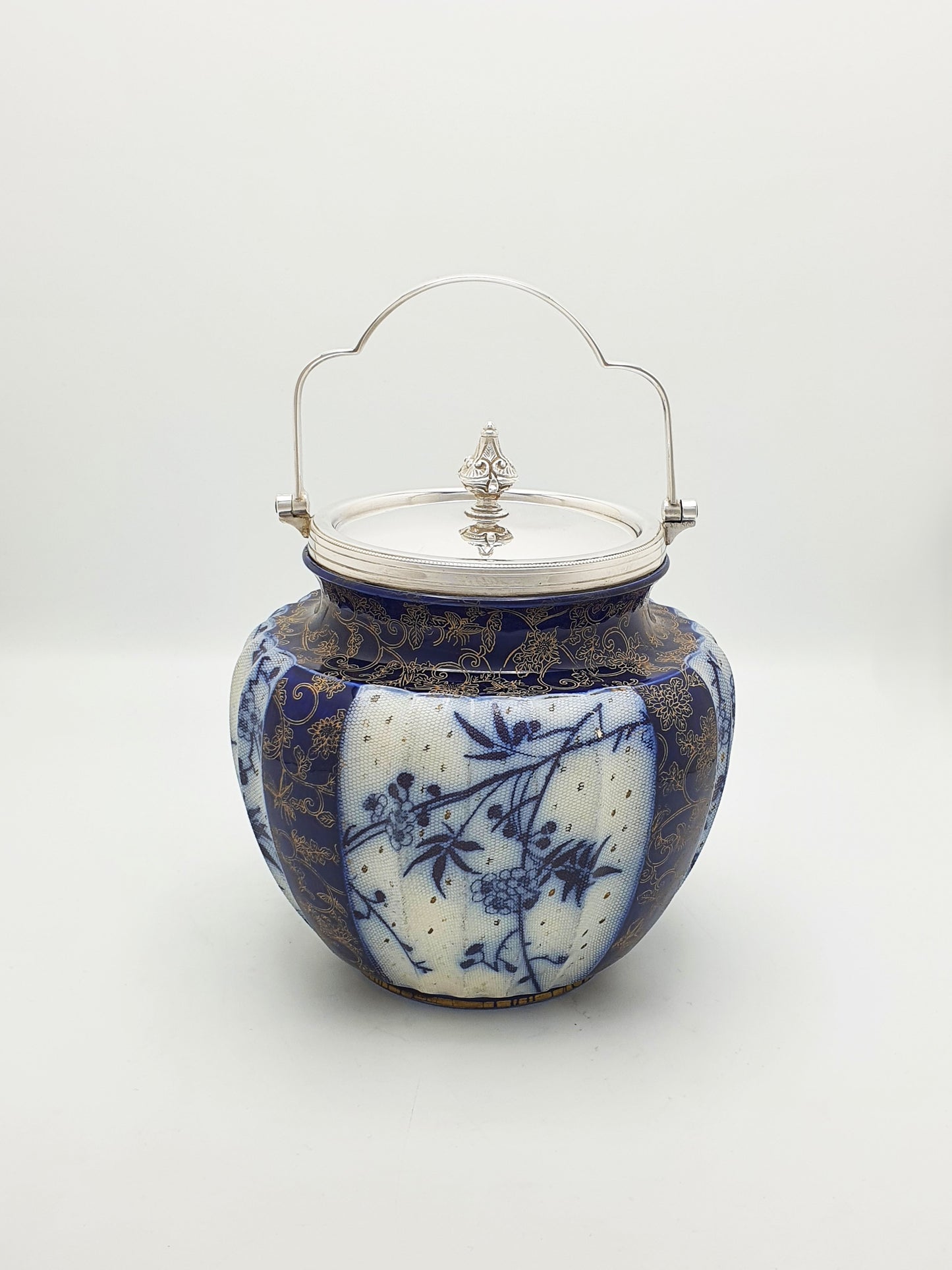 Lovely Antique Flow Blue & Gilt Royal Doulton Biscuit Barrel – circa 1890