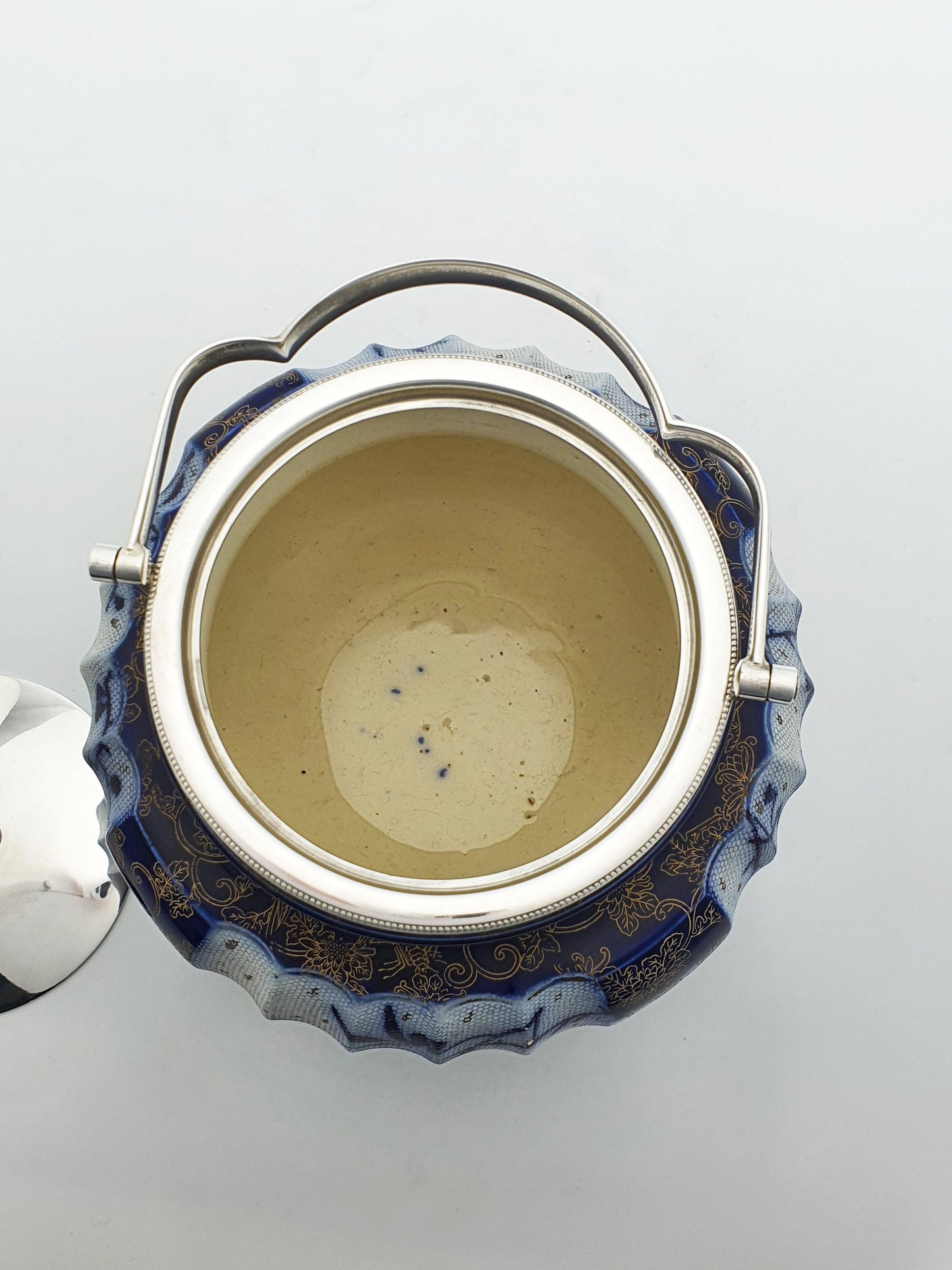 Lovely Antique Flow Blue & Gilt Royal Doulton Biscuit Barrel – circa 1890