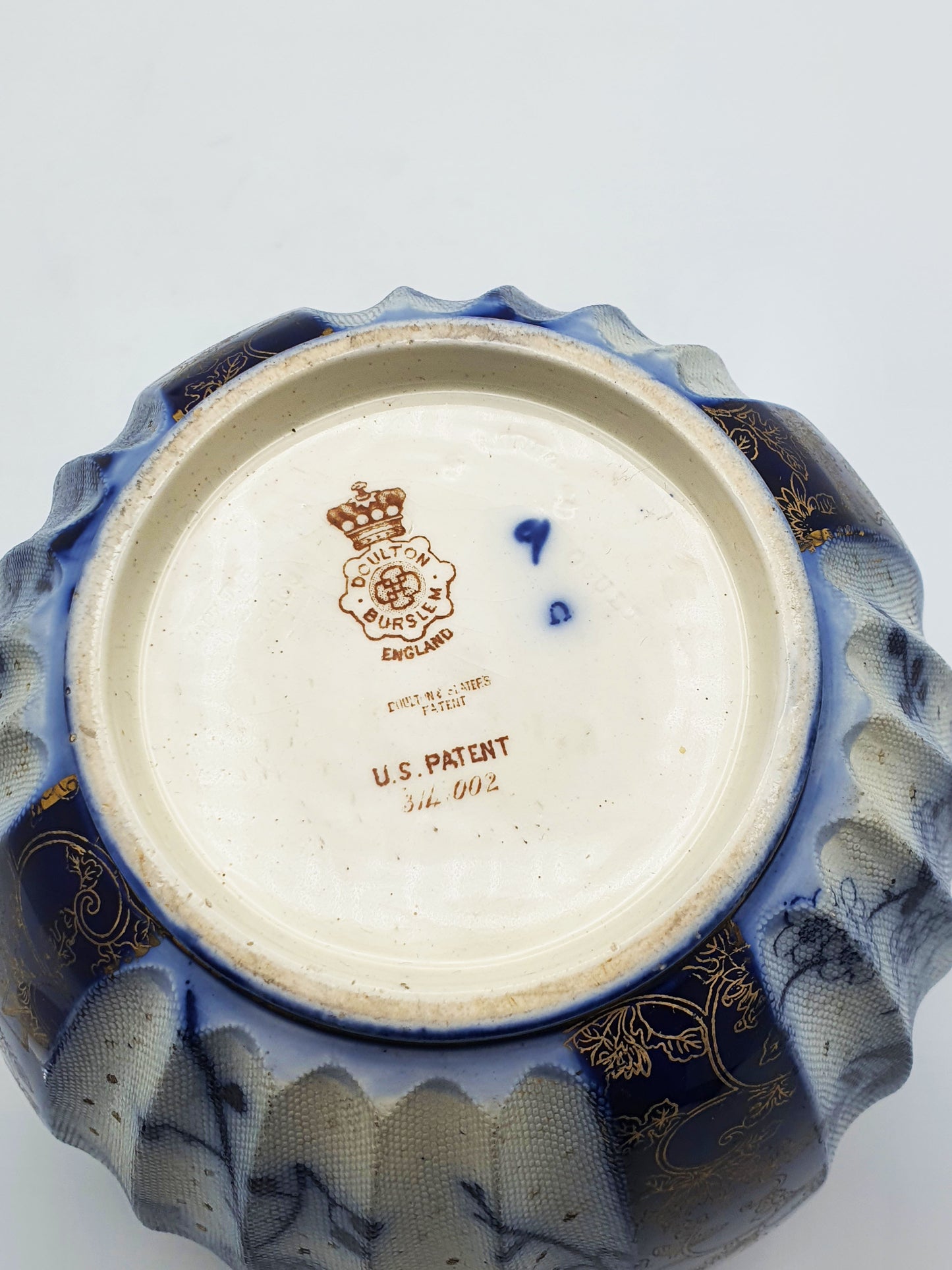 Lovely Antique Flow Blue & Gilt Royal Doulton Biscuit Barrel – circa 1890