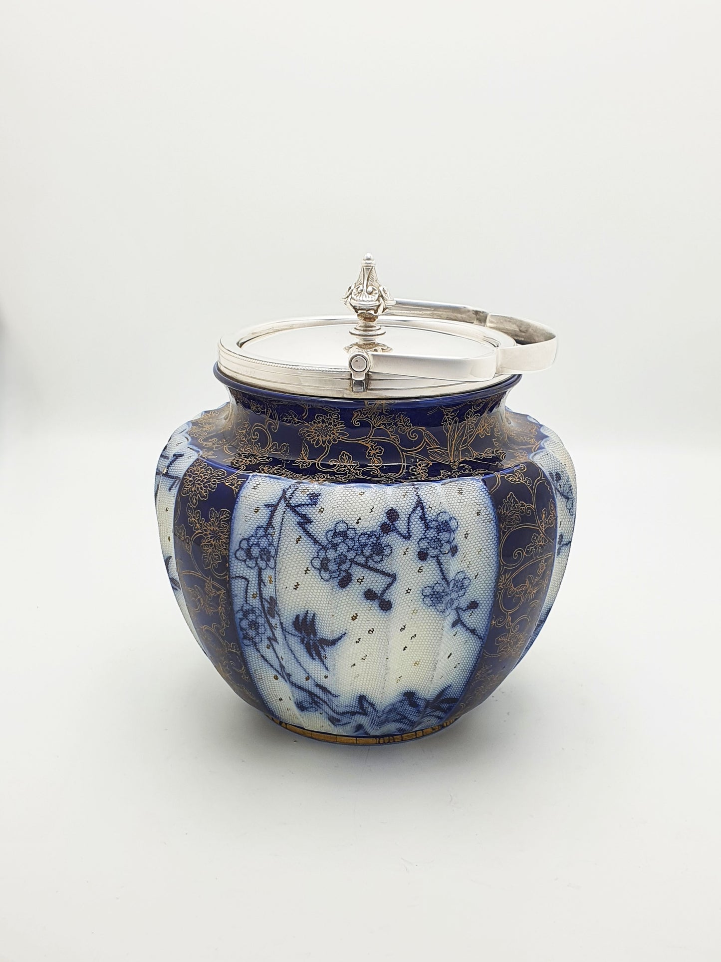 Lovely Antique Flow Blue & Gilt Royal Doulton Biscuit Barrel – circa 1890