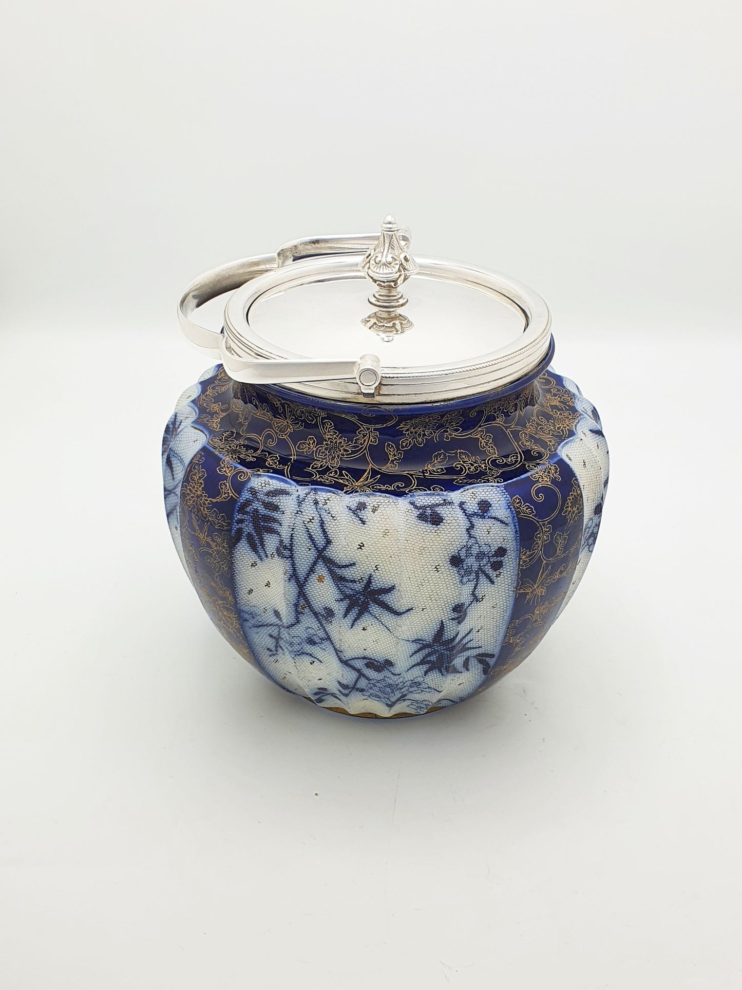 Lovely Antique Flow Blue & Gilt Royal Doulton Biscuit Barrel – circa 1890