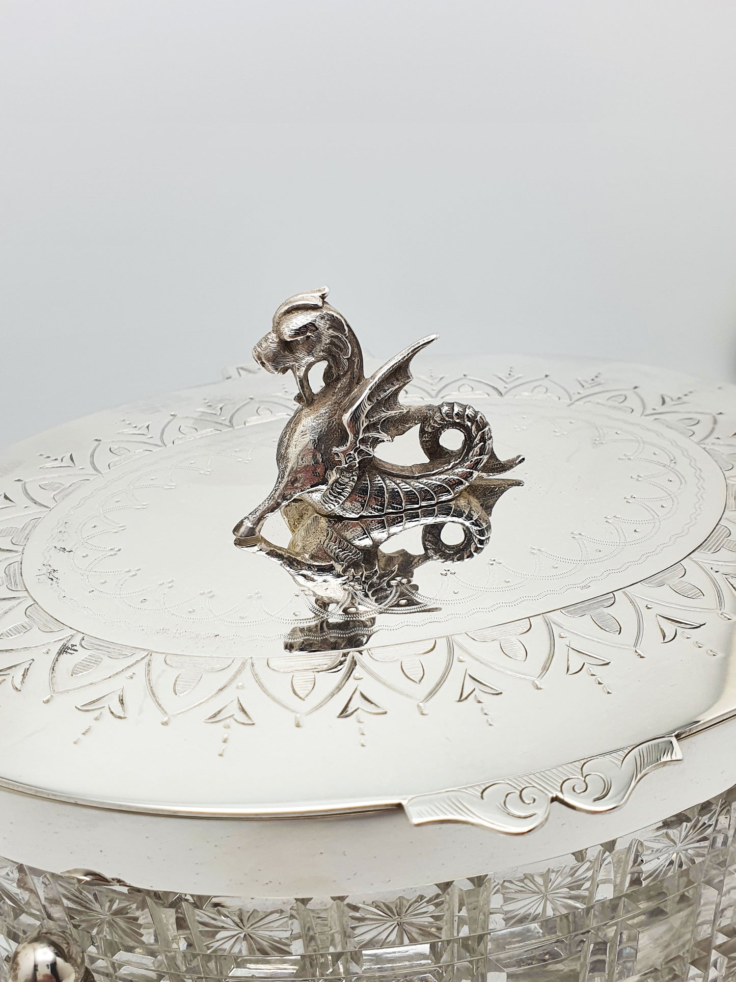 Magnificent Antique Victorian Biscuit Barrel with Heraldic Dragon Finial – circa 1870