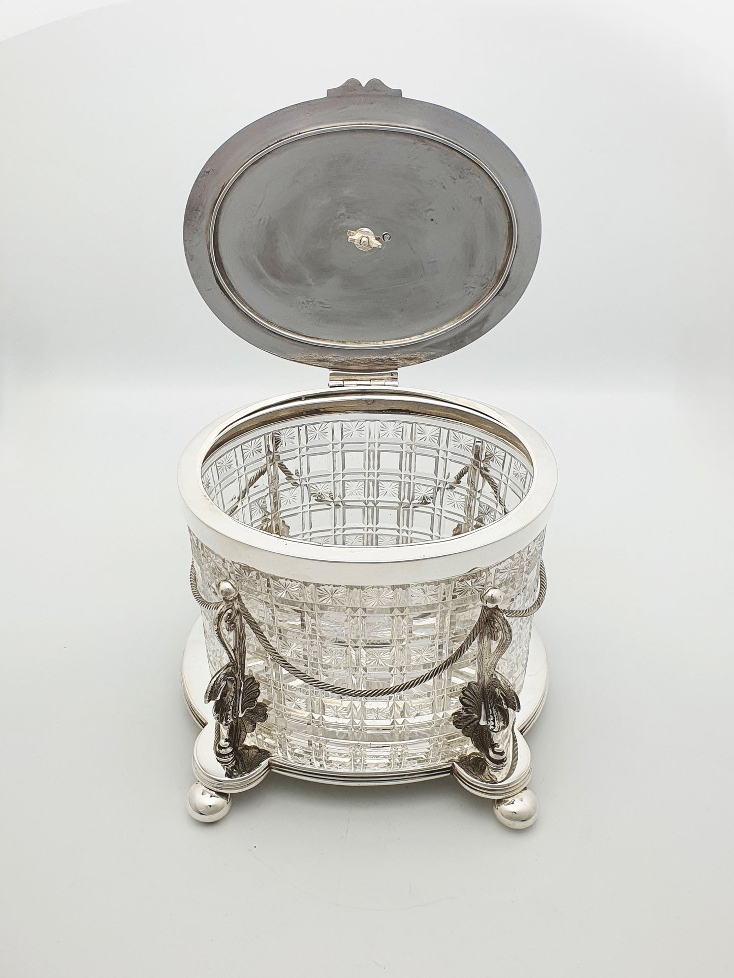 Magnificent Antique Victorian Biscuit Barrel with Heraldic Dragon Finial – circa 1870