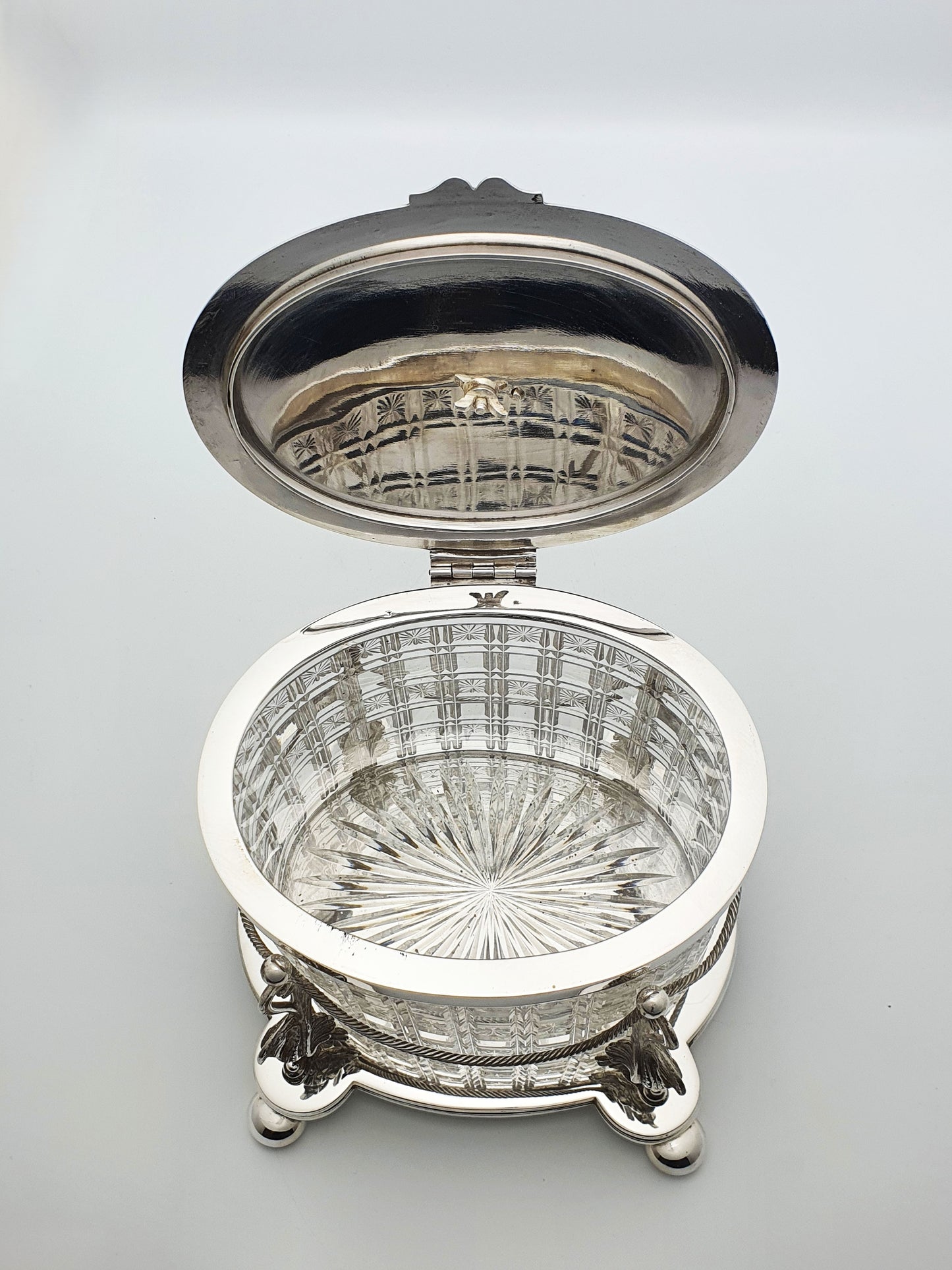 Magnificent Antique Victorian Biscuit Barrel with Heraldic Dragon Finial – circa 1870