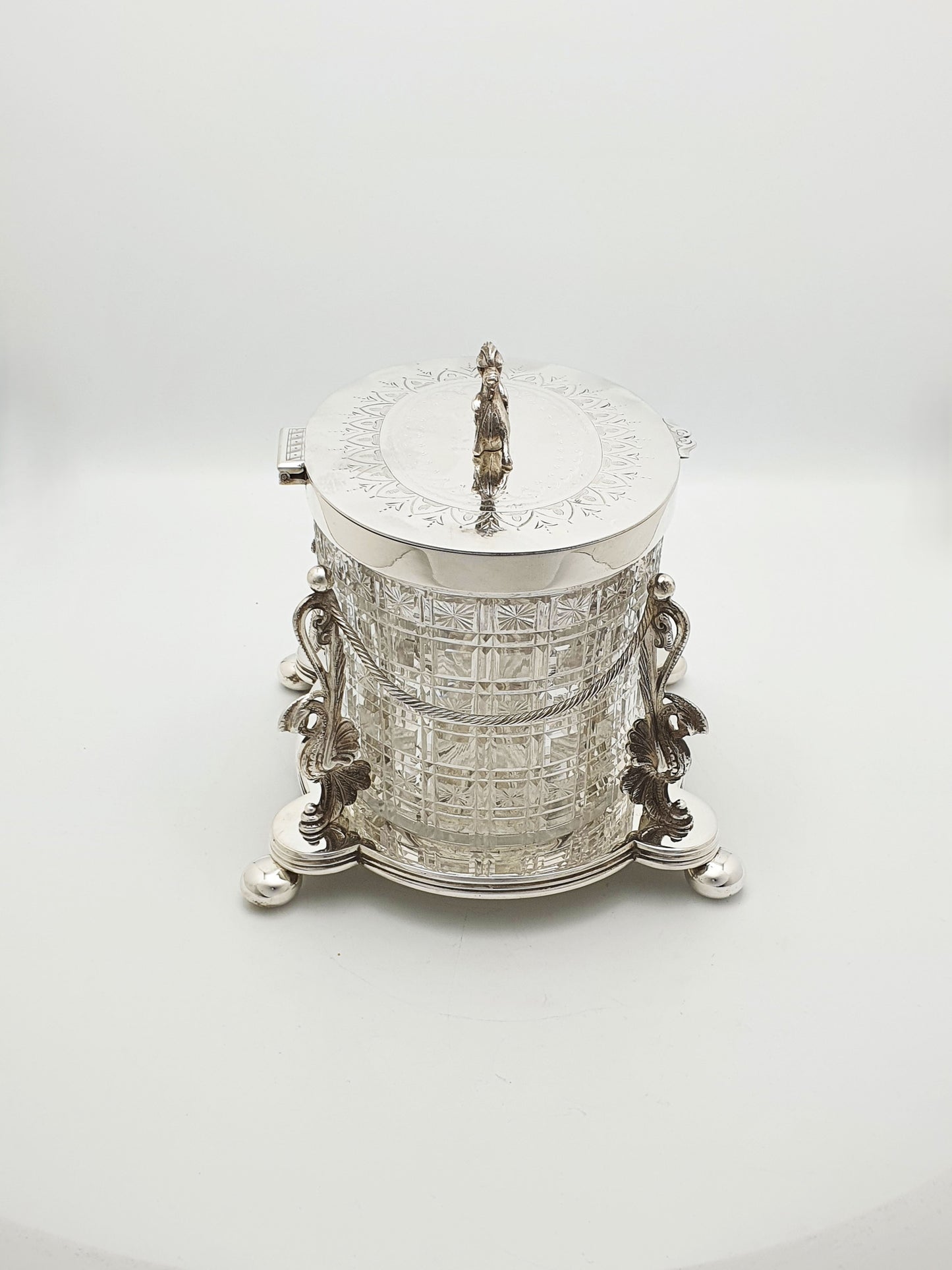 Magnificent Antique Victorian Biscuit Barrel with Heraldic Dragon Finial – circa 1870