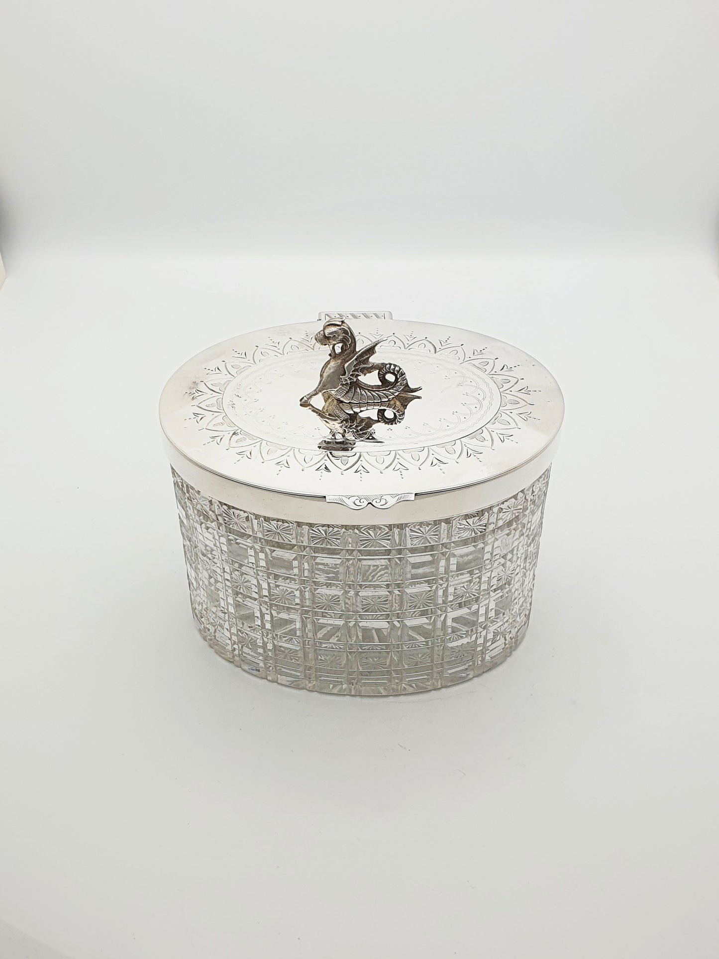 Magnificent Antique Victorian Biscuit Barrel with Heraldic Dragon Finial – circa 1870