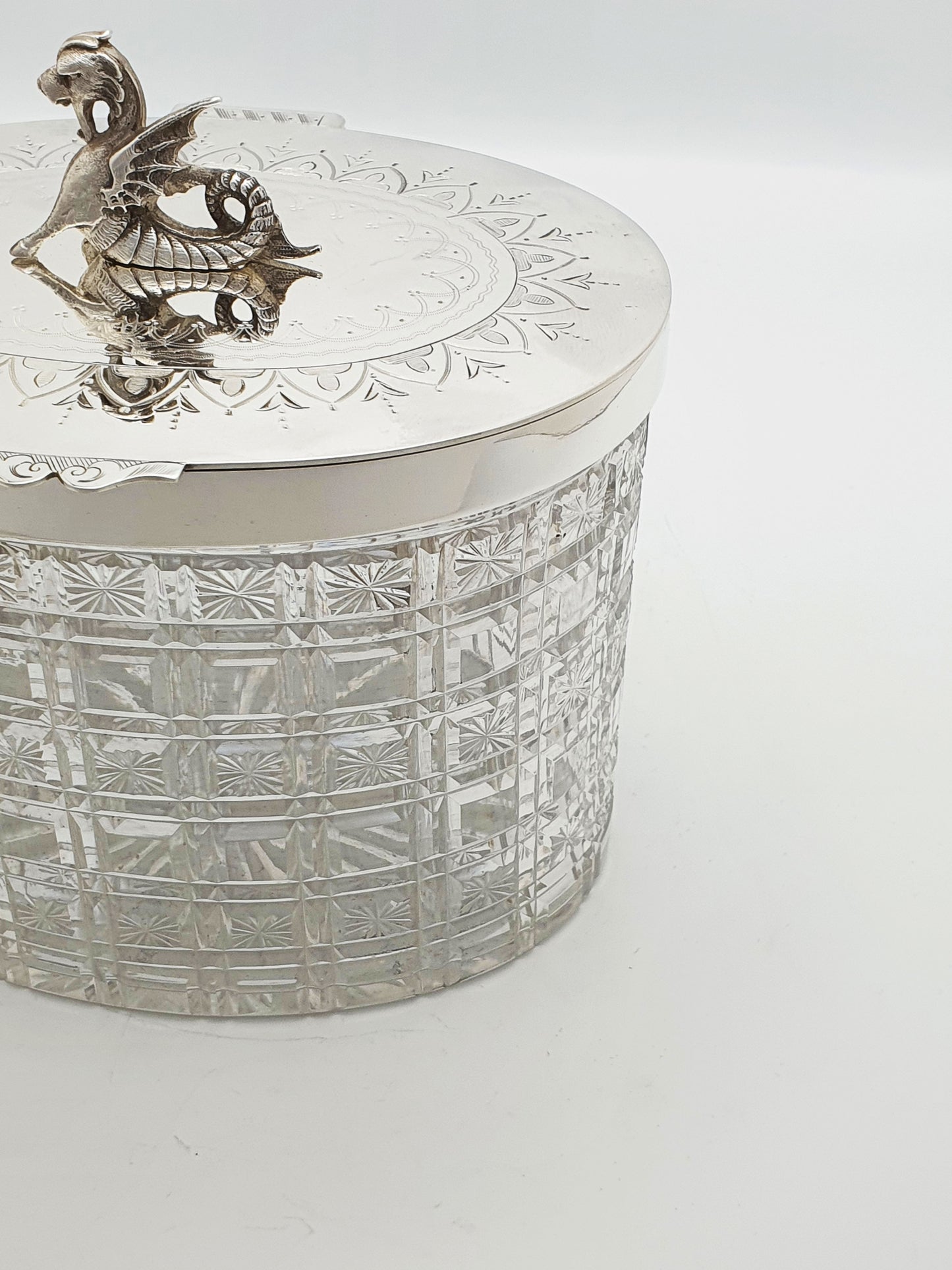 Magnificent Antique Victorian Biscuit Barrel with Heraldic Dragon Finial – circa 1870