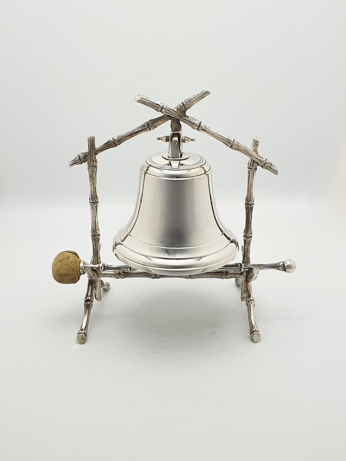 Antique Victorian Silver-Plated Table Gong with Bamboo Frame and Striker – circa 1890