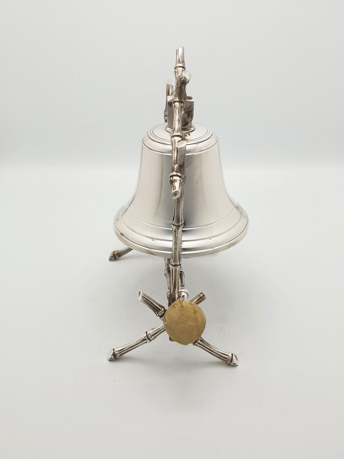 Antique Victorian Silver-Plated Table Gong with Bamboo Frame and Striker – circa 1890
