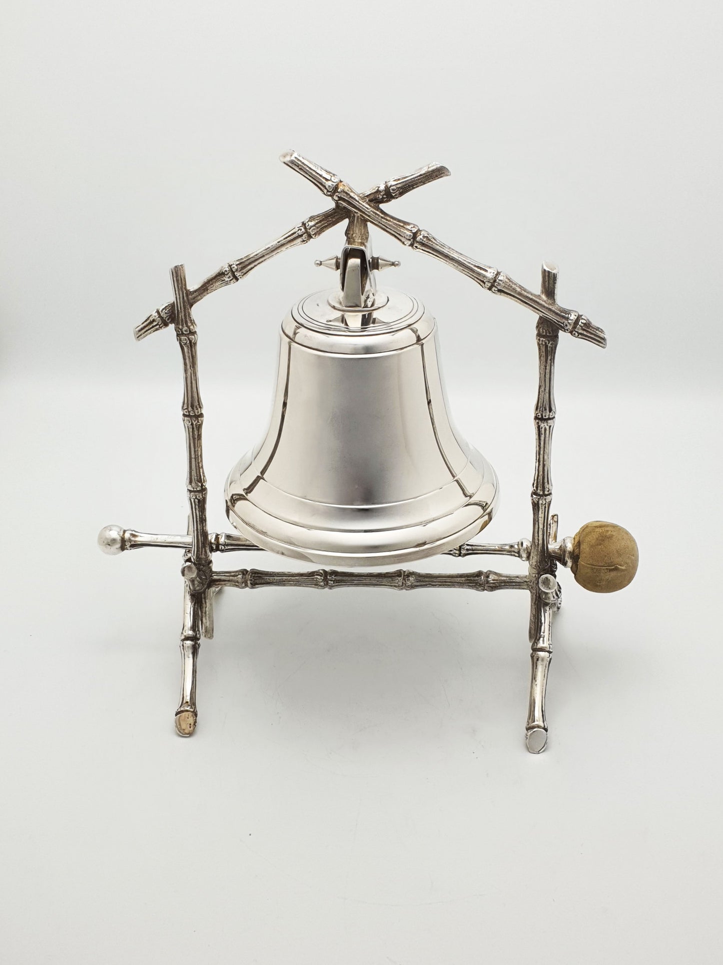 Antique Victorian Silver-Plated Table Gong with Bamboo Frame and Striker – circa 1890