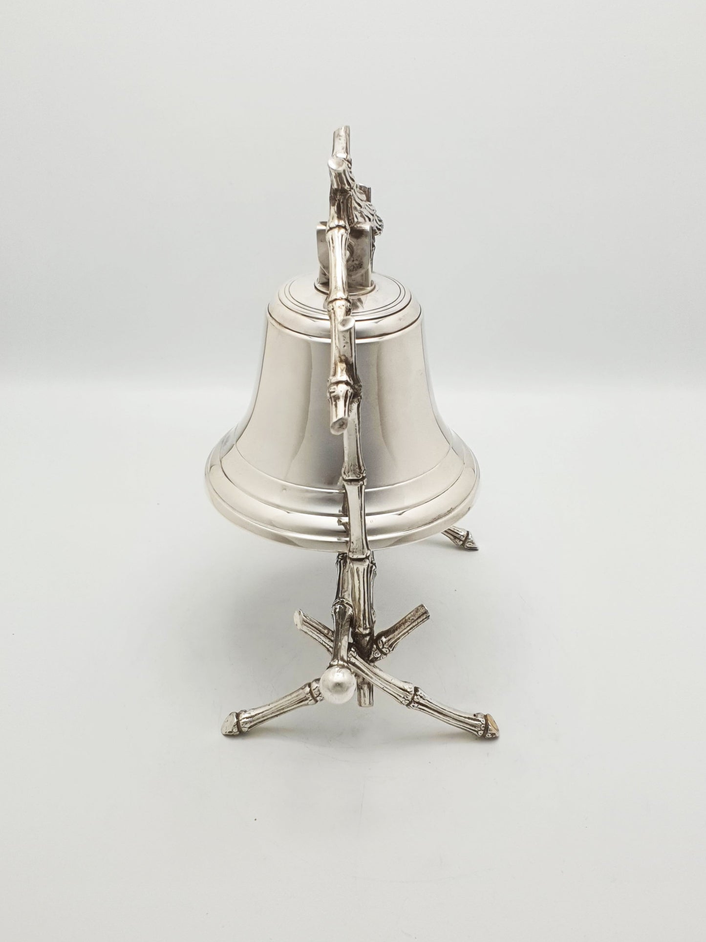 Antique Victorian Silver-Plated Table Gong with Bamboo Frame and Striker – circa 1890