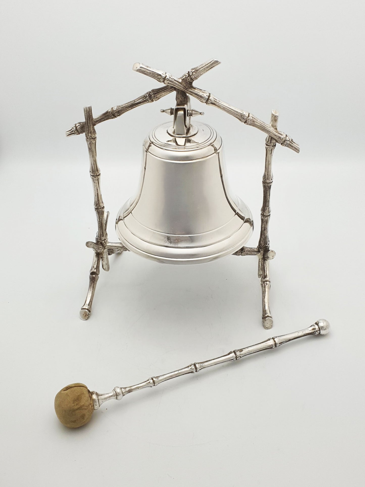 Antique Victorian Silver-Plated Table Gong with Bamboo Frame and Striker – circa 1890