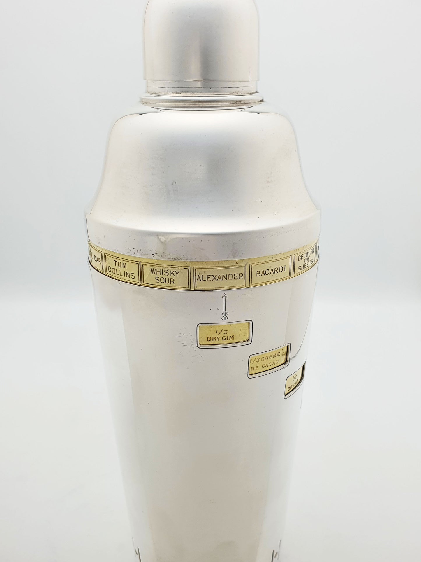 Fabulous Vintage English Silver-Plated Rotating Recipe Cocktail Shaker – circa 1940