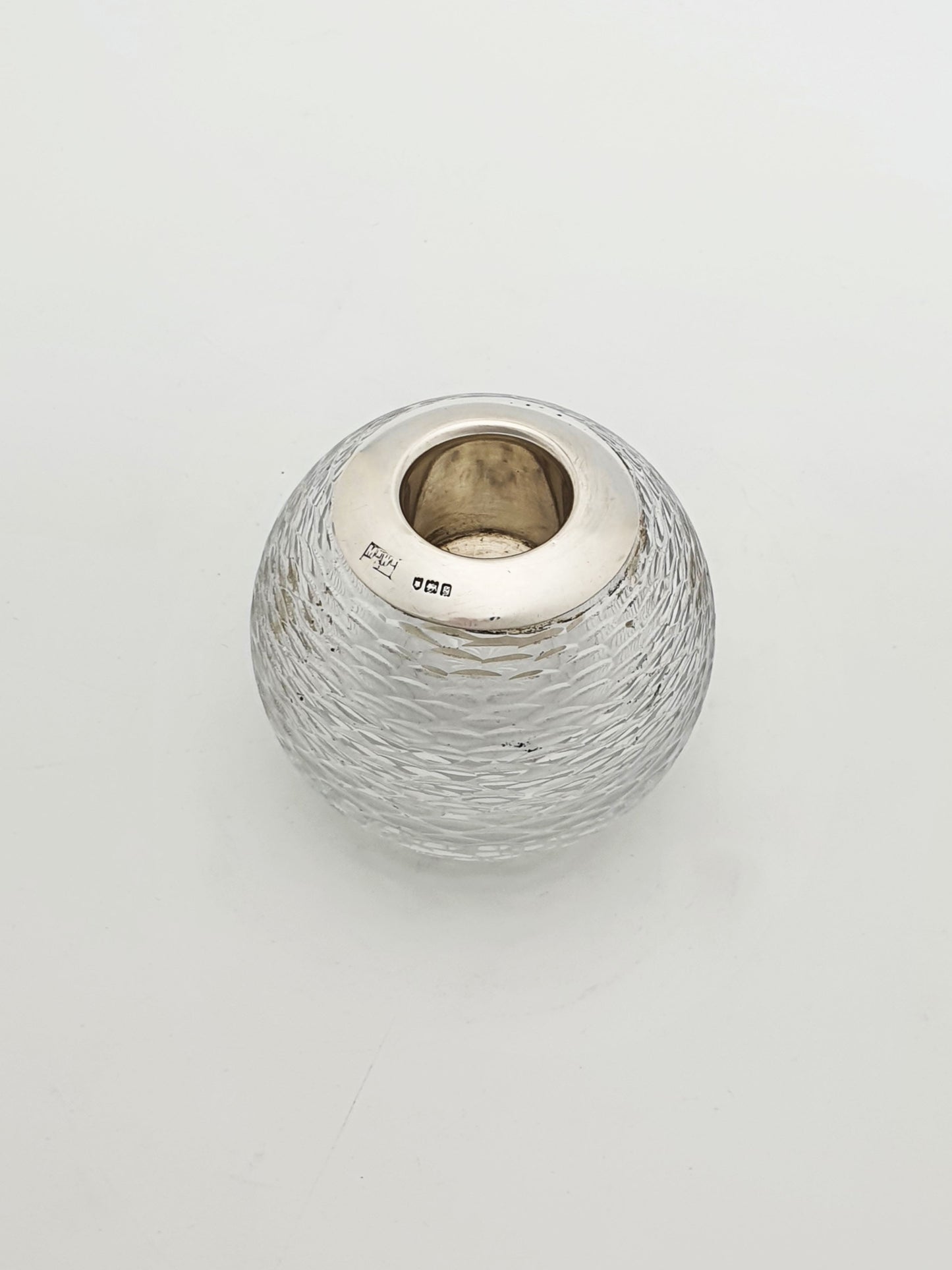 Nice Antique Edwardian Sterling Silver & Textured Glass Match Striker – London, 1902
