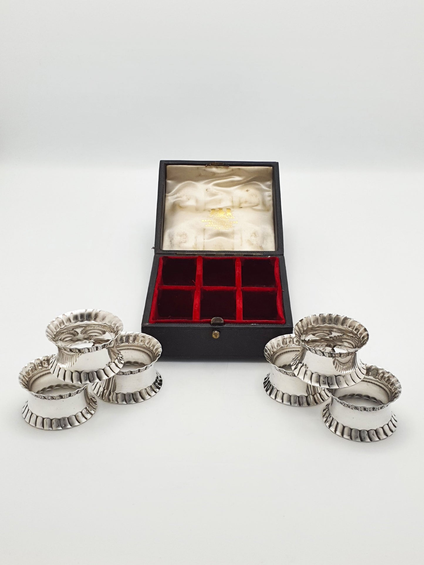 Set of 6 Antique Edwardian Silver-Plated Napkin Rings in Fitted Case – circa 1905