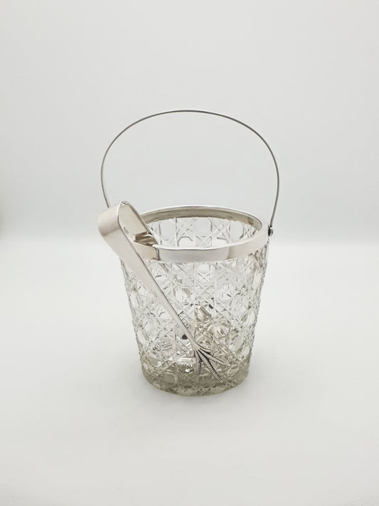 Lovely Antique Cut Glass & Silver-Plated Ice Bucket with Claw Tongs – circa 1920