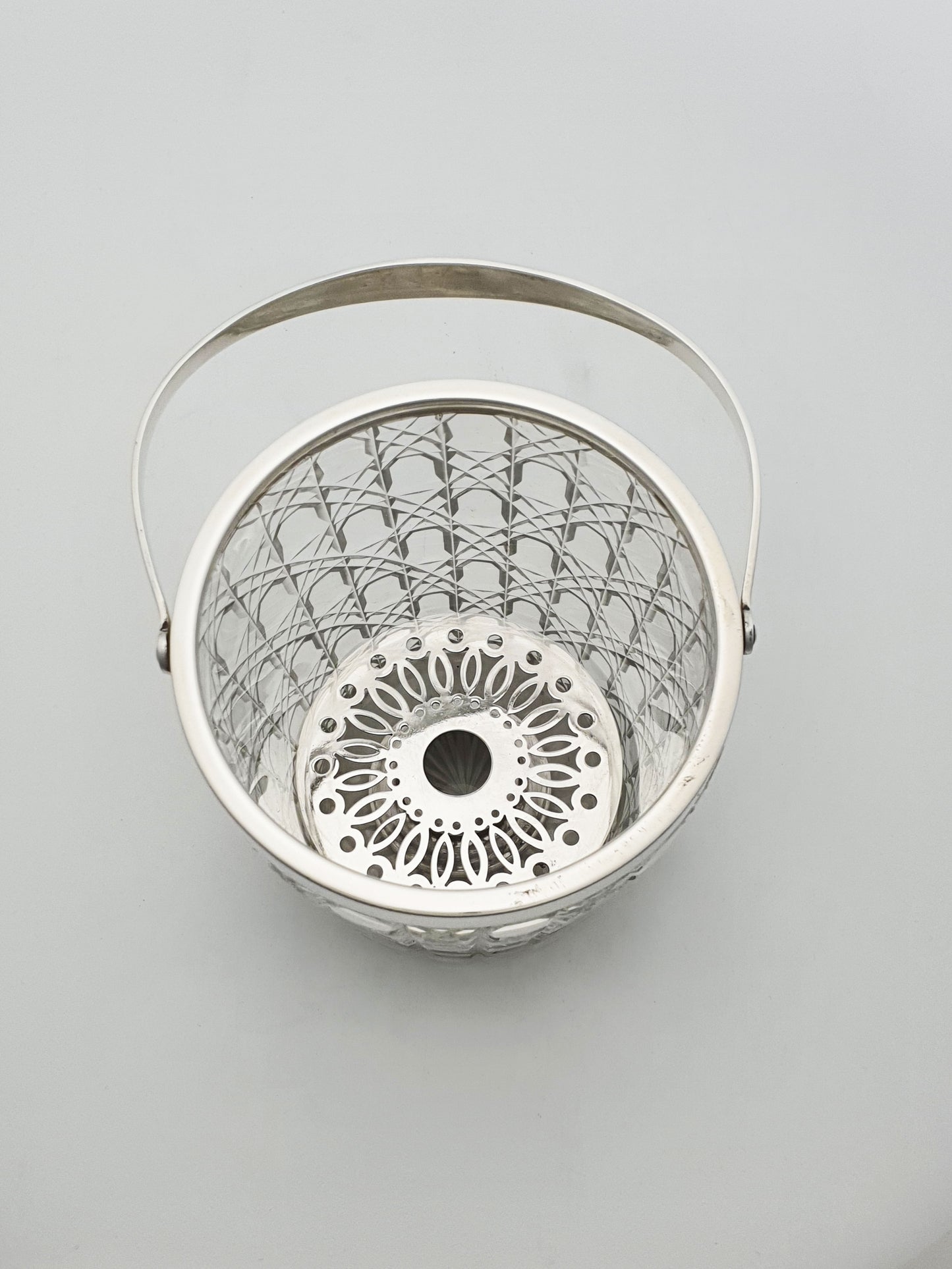 Lovely Antique Cut Glass & Silver-Plated Ice Bucket with Claw Tongs – circa 1920