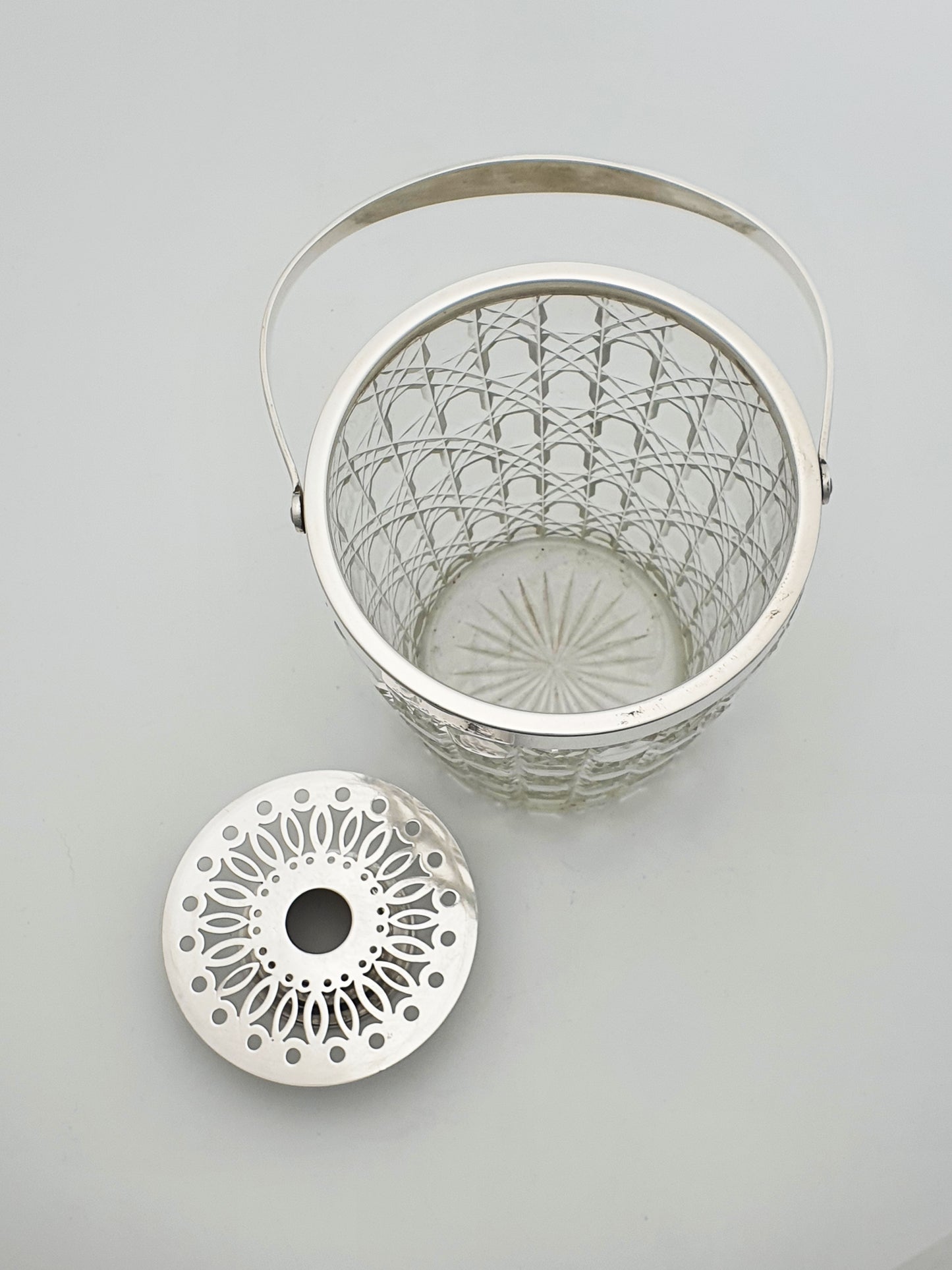 Lovely Antique Cut Glass & Silver-Plated Ice Bucket with Claw Tongs – circa 1920