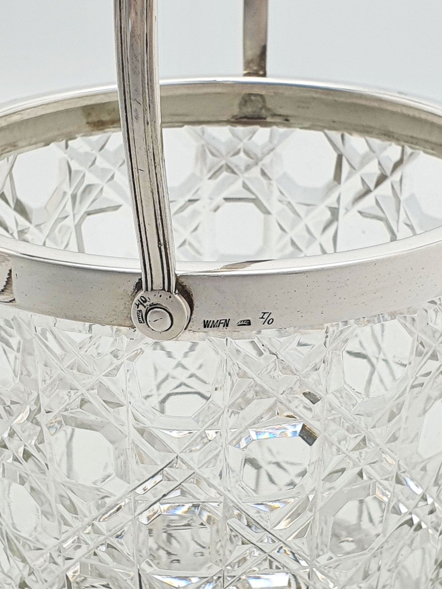 Lovely Antique Cut Glass & Silver-Plated Ice Bucket with Claw Tongs – circa 1920