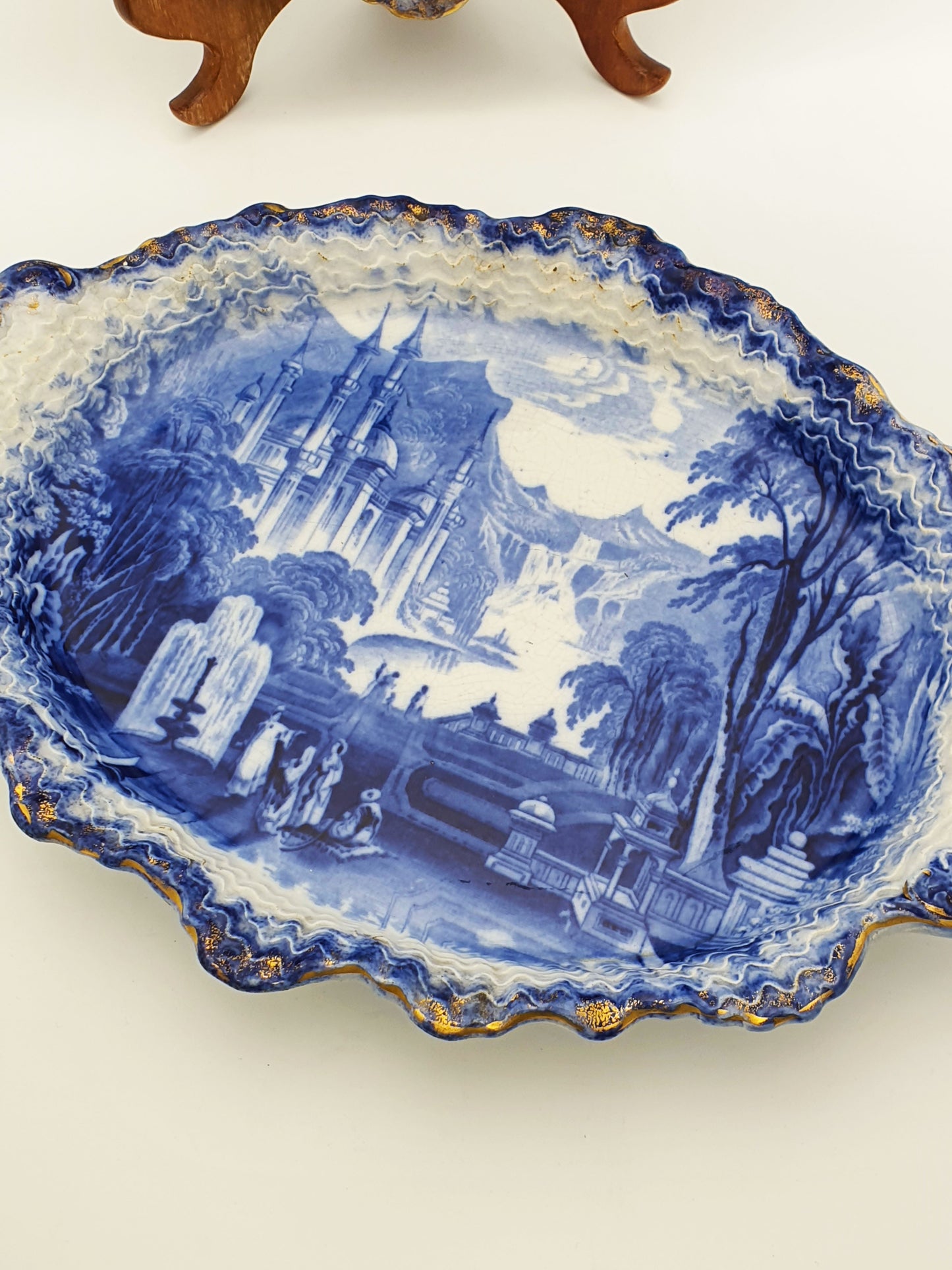 Nice Pair of Victorian Flow Blue Dishes with Gilded Edges – circa 1890