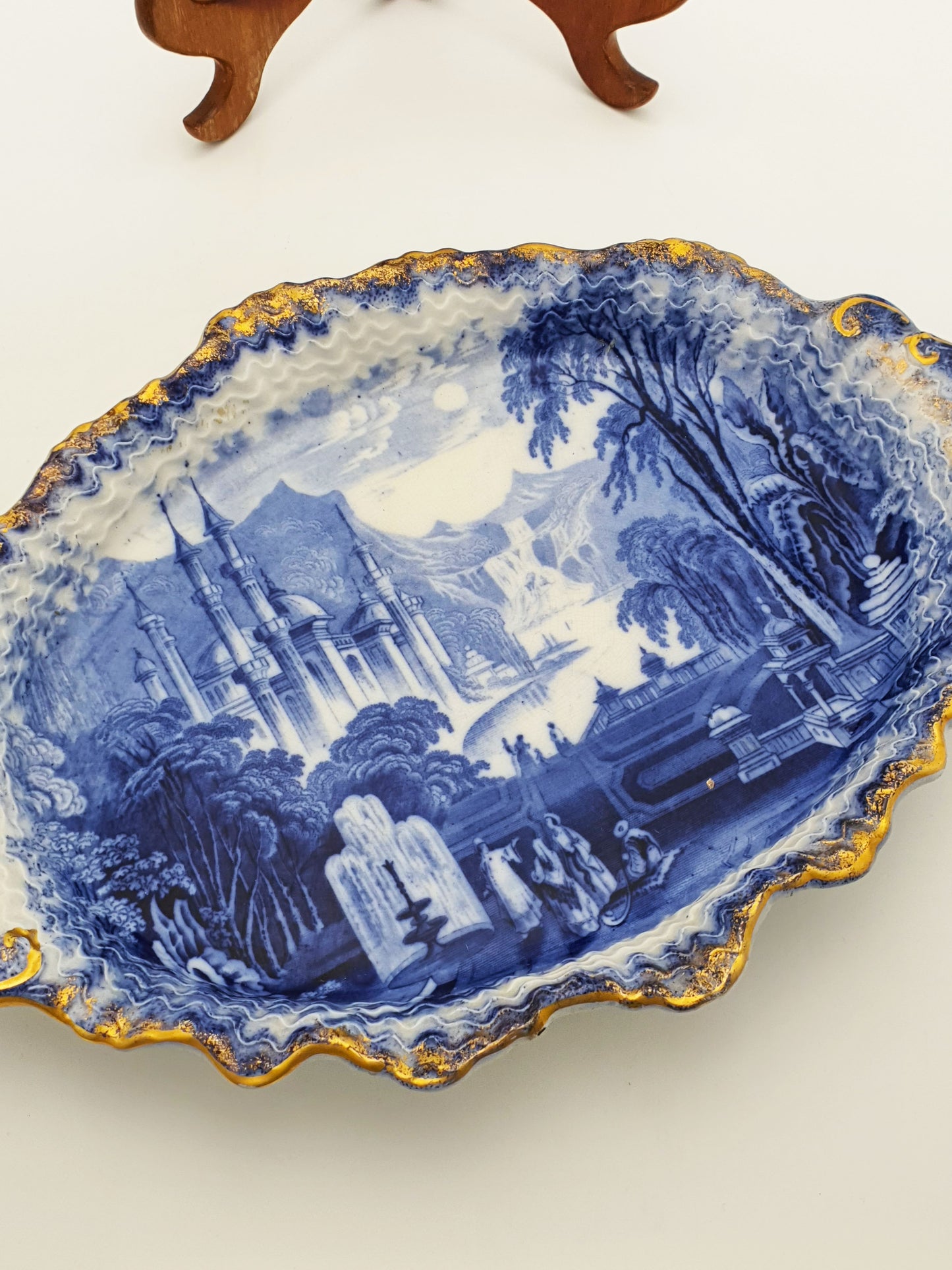 Nice Pair of Victorian Flow Blue Dishes with Gilded Edges – circa 1890