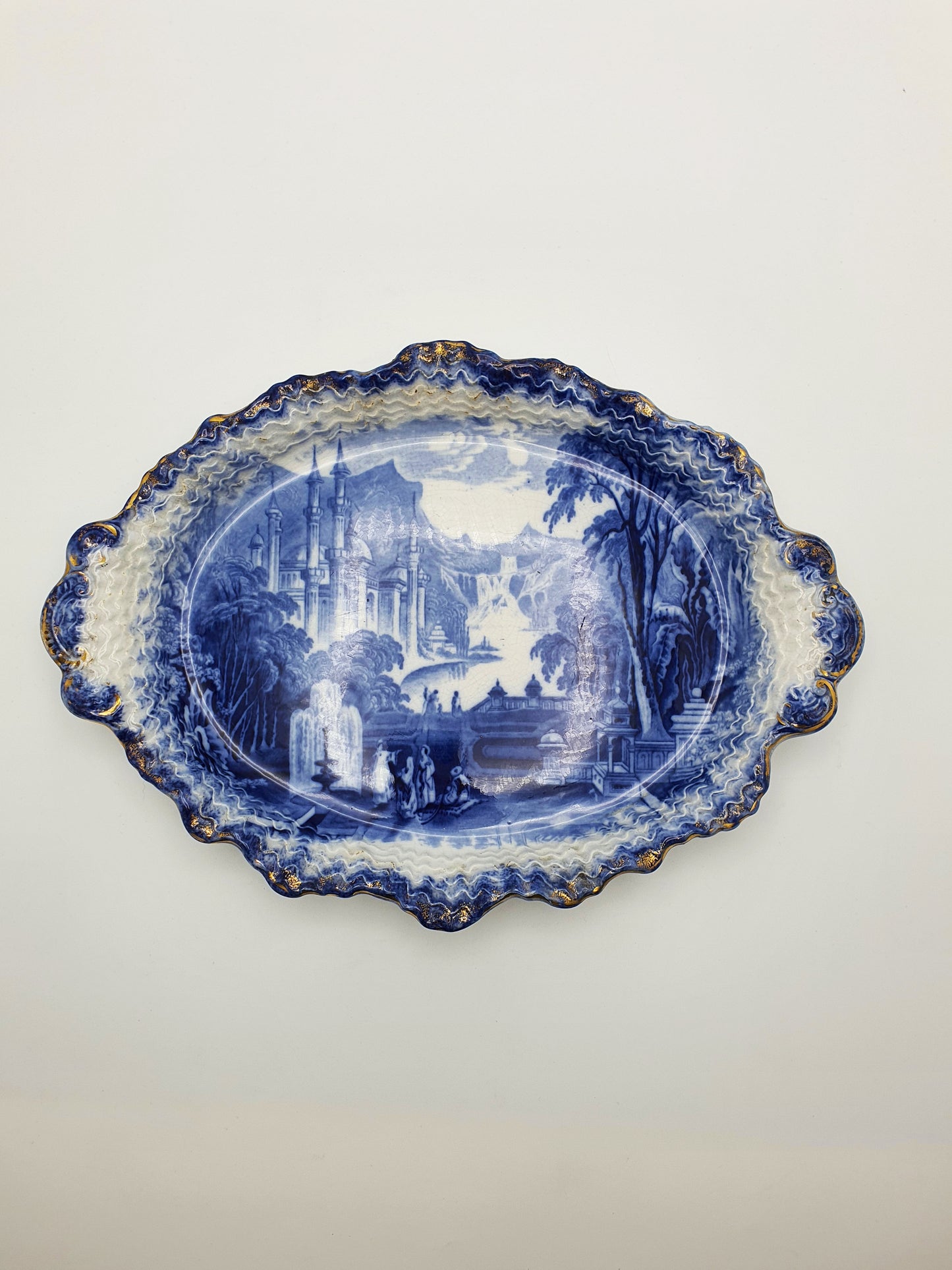 Nice Pair of Victorian Flow Blue Dishes with Gilded Edges – circa 1890