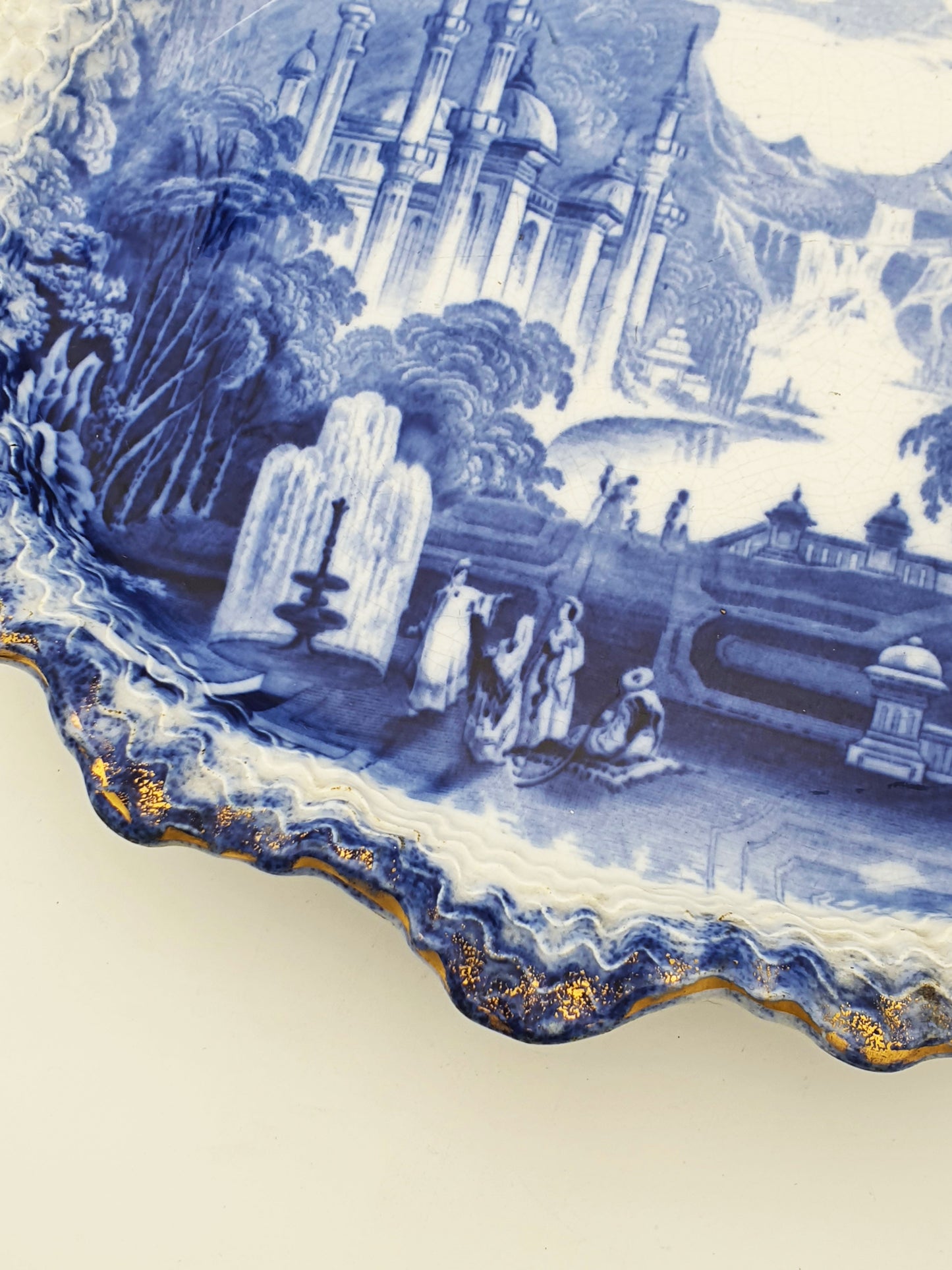 Nice Pair of Victorian Flow Blue Dishes with Gilded Edges – circa 1890