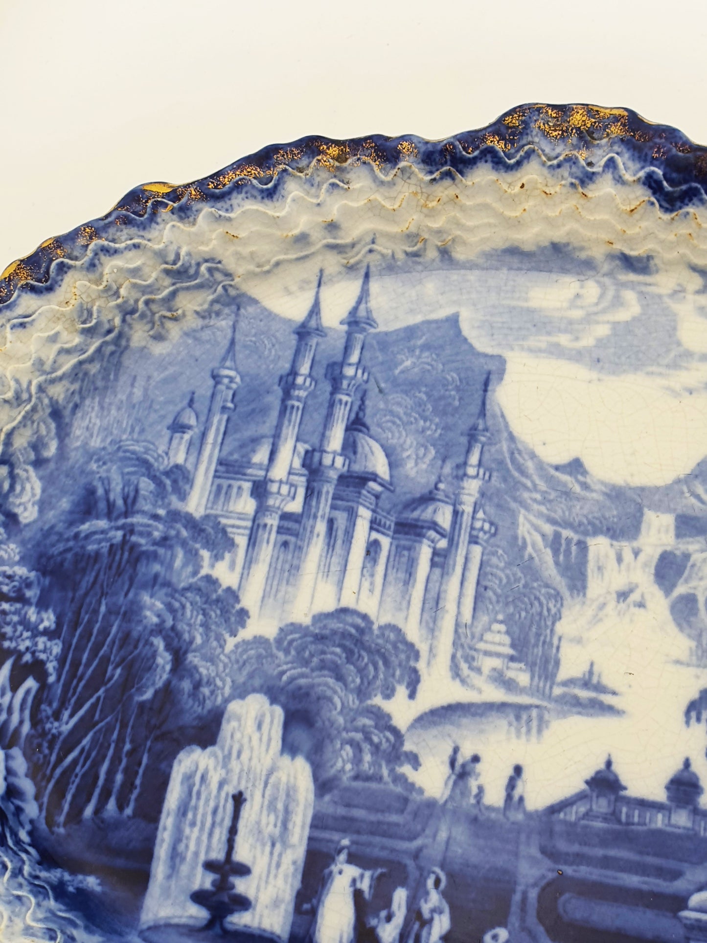 Nice Pair of Victorian Flow Blue Dishes with Gilded Edges – circa 1890