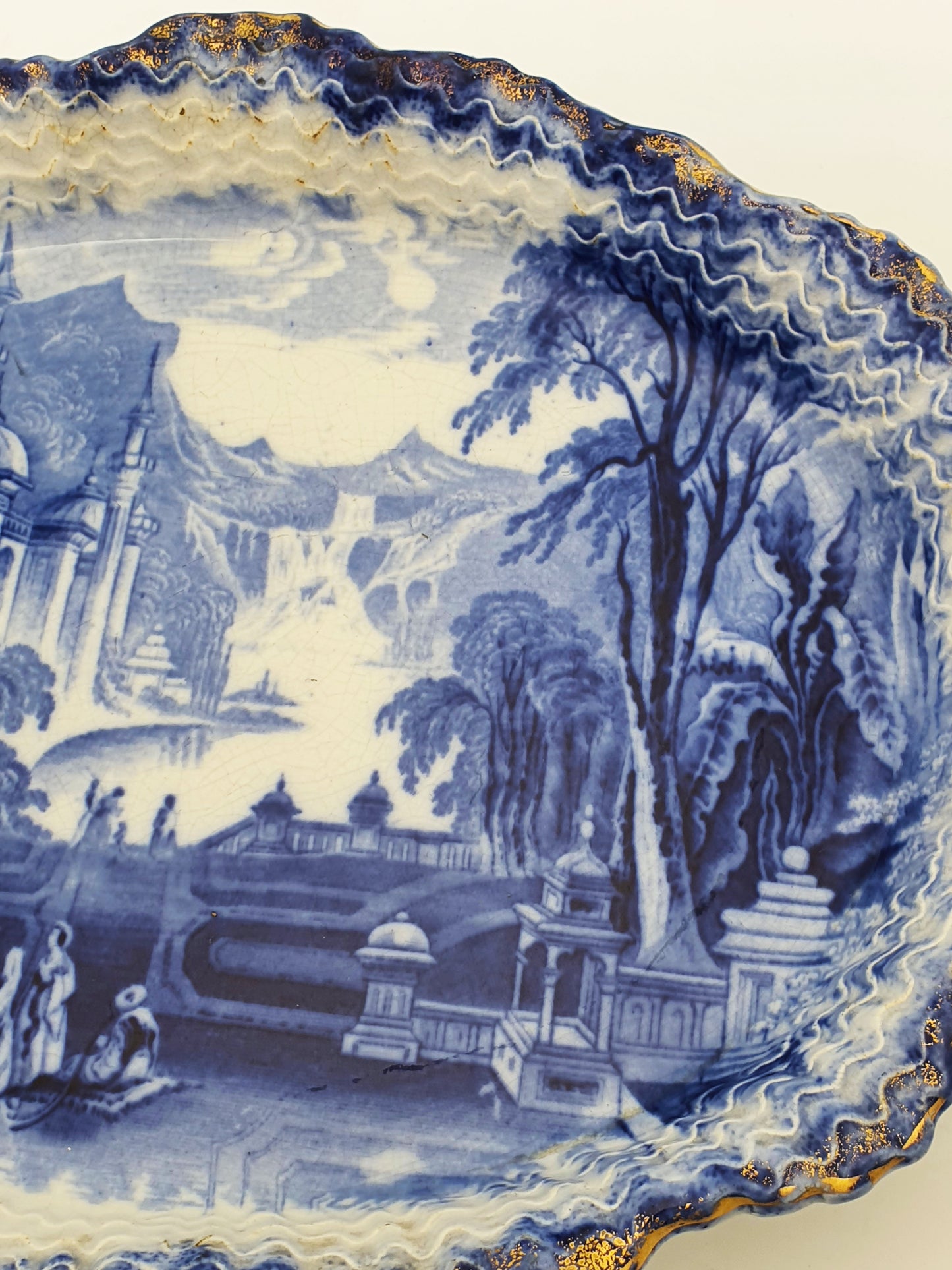 Nice Pair of Victorian Flow Blue Dishes with Gilded Edges – circa 1890