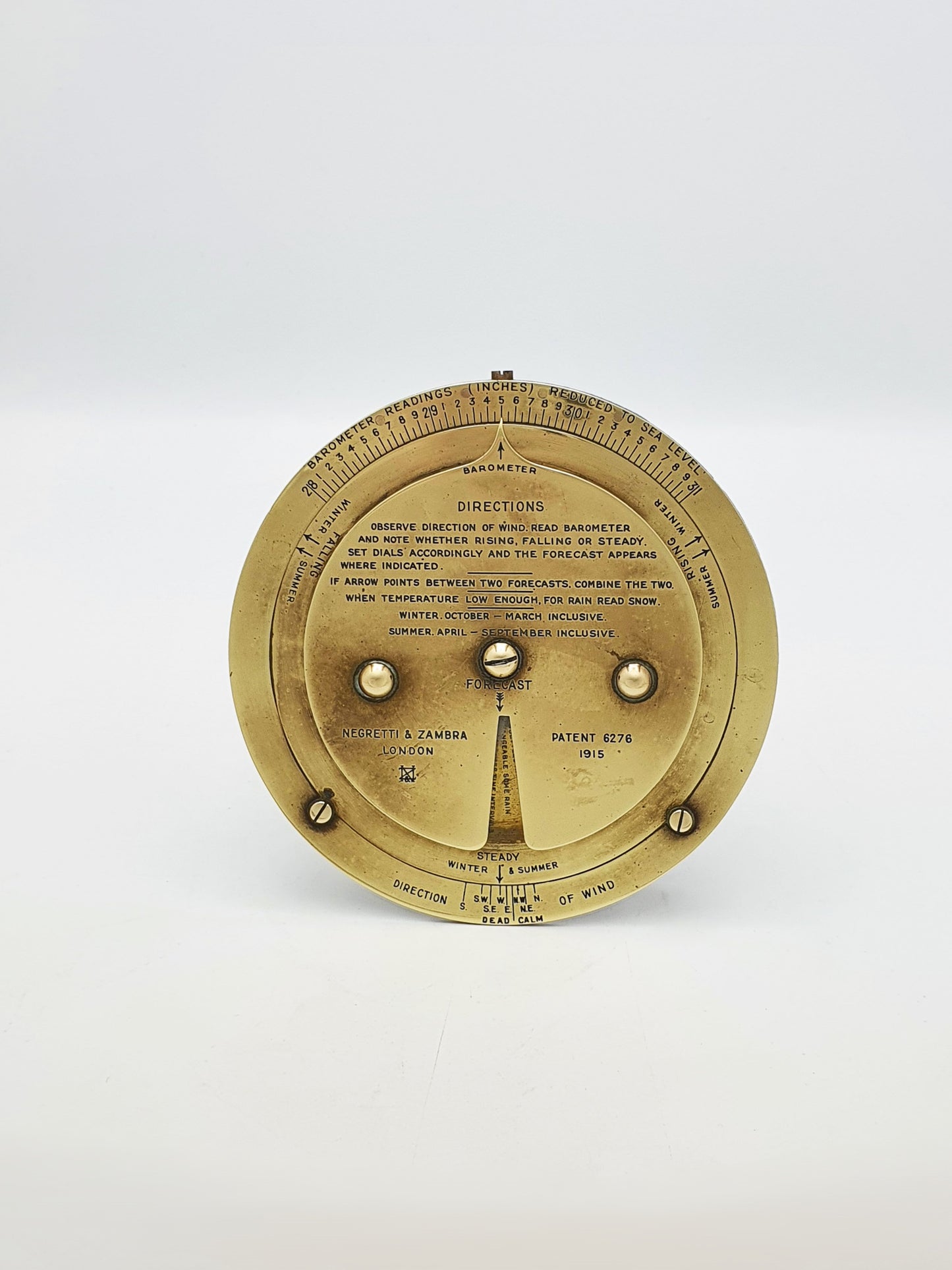 Antique Negretti & Zambra Weather Forecaster (1915) – Brass Barometric Dial