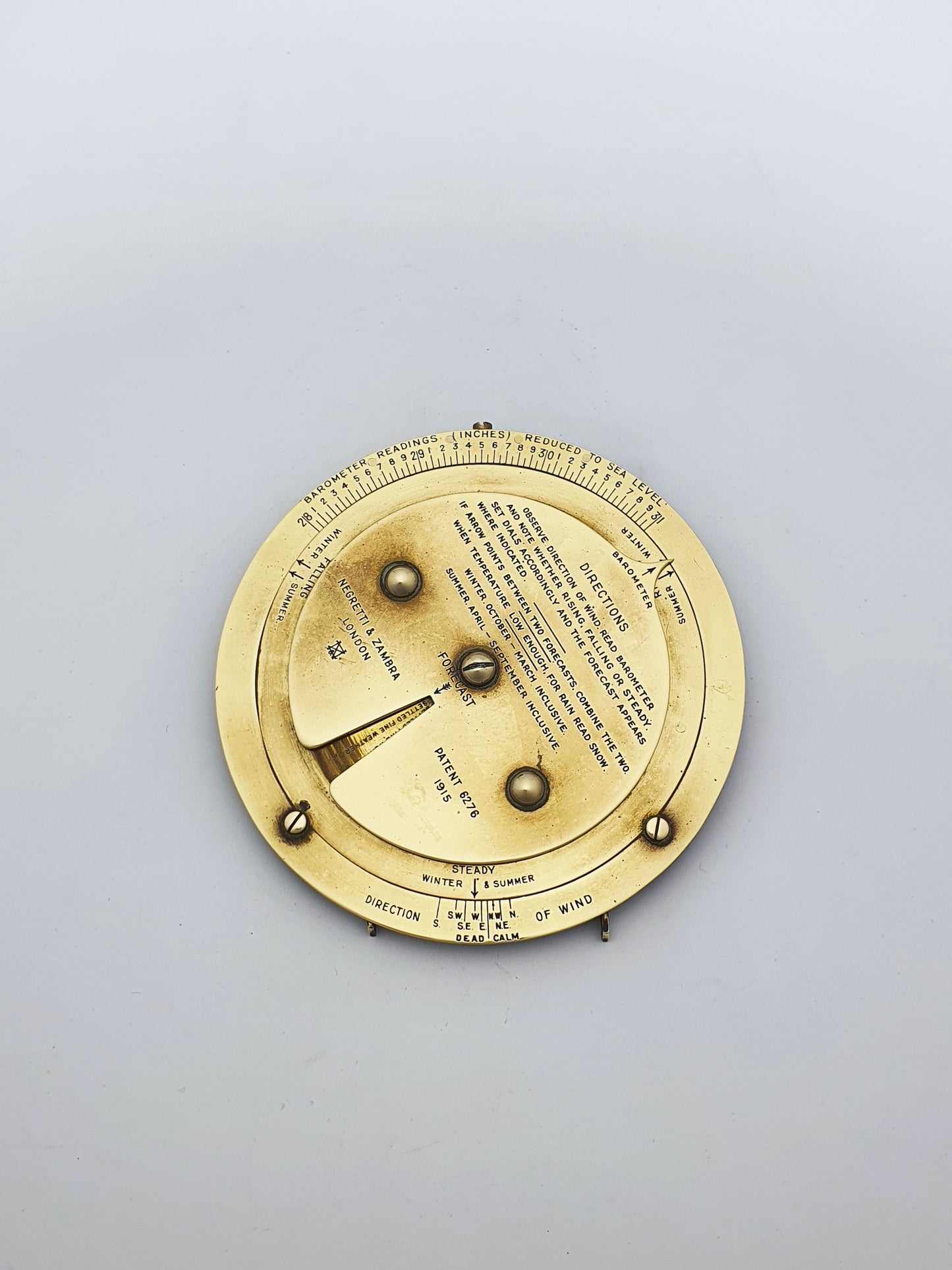 Antique Negretti & Zambra Weather Forecaster (1915) – Brass Barometric Dial