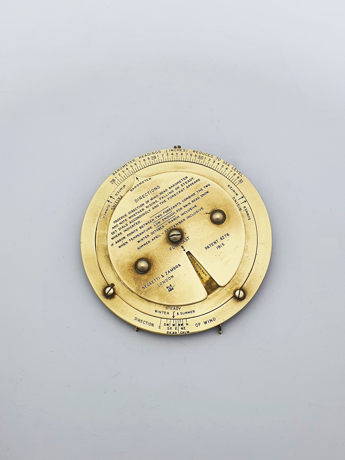 Antique Negretti & Zambra Weather Forecaster (1915) – Brass Barometric Dial