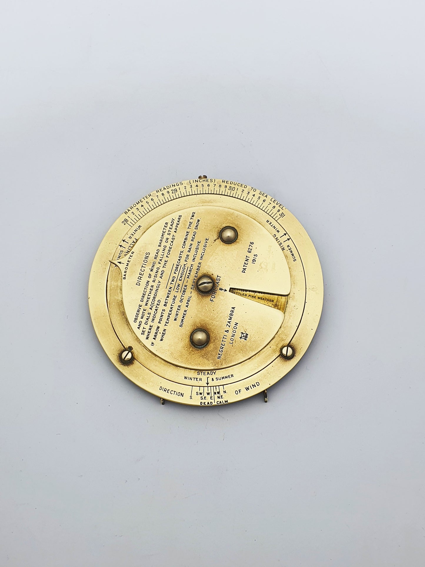 Antique Negretti & Zambra Weather Forecaster (1915) – Brass Barometric Dial