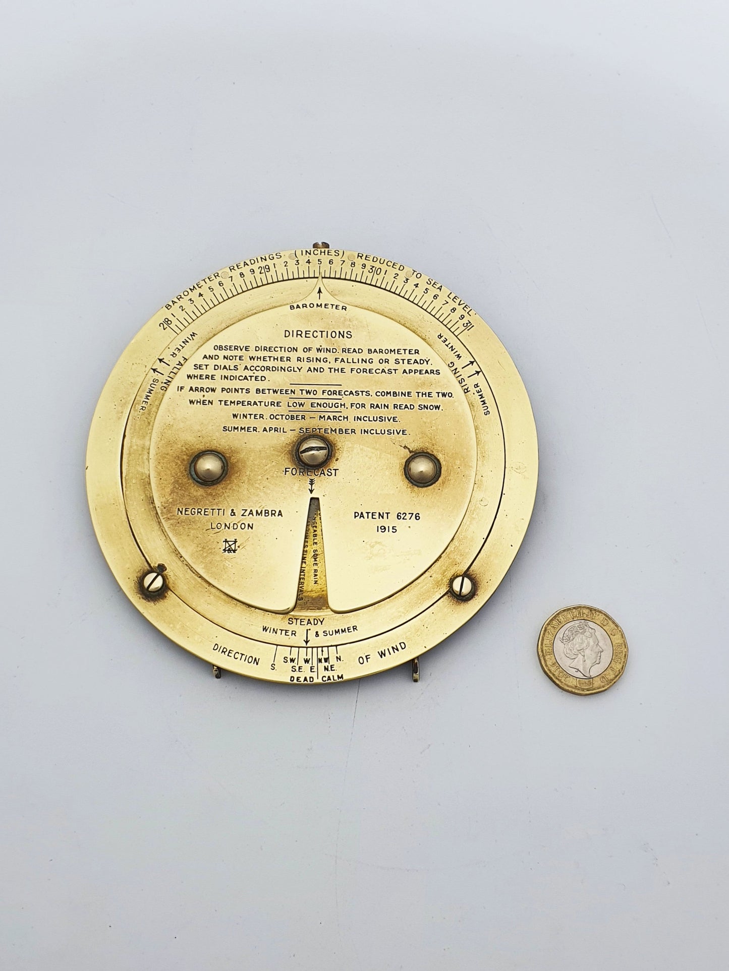 Antique Negretti & Zambra Weather Forecaster (1915) – Brass Barometric Dial