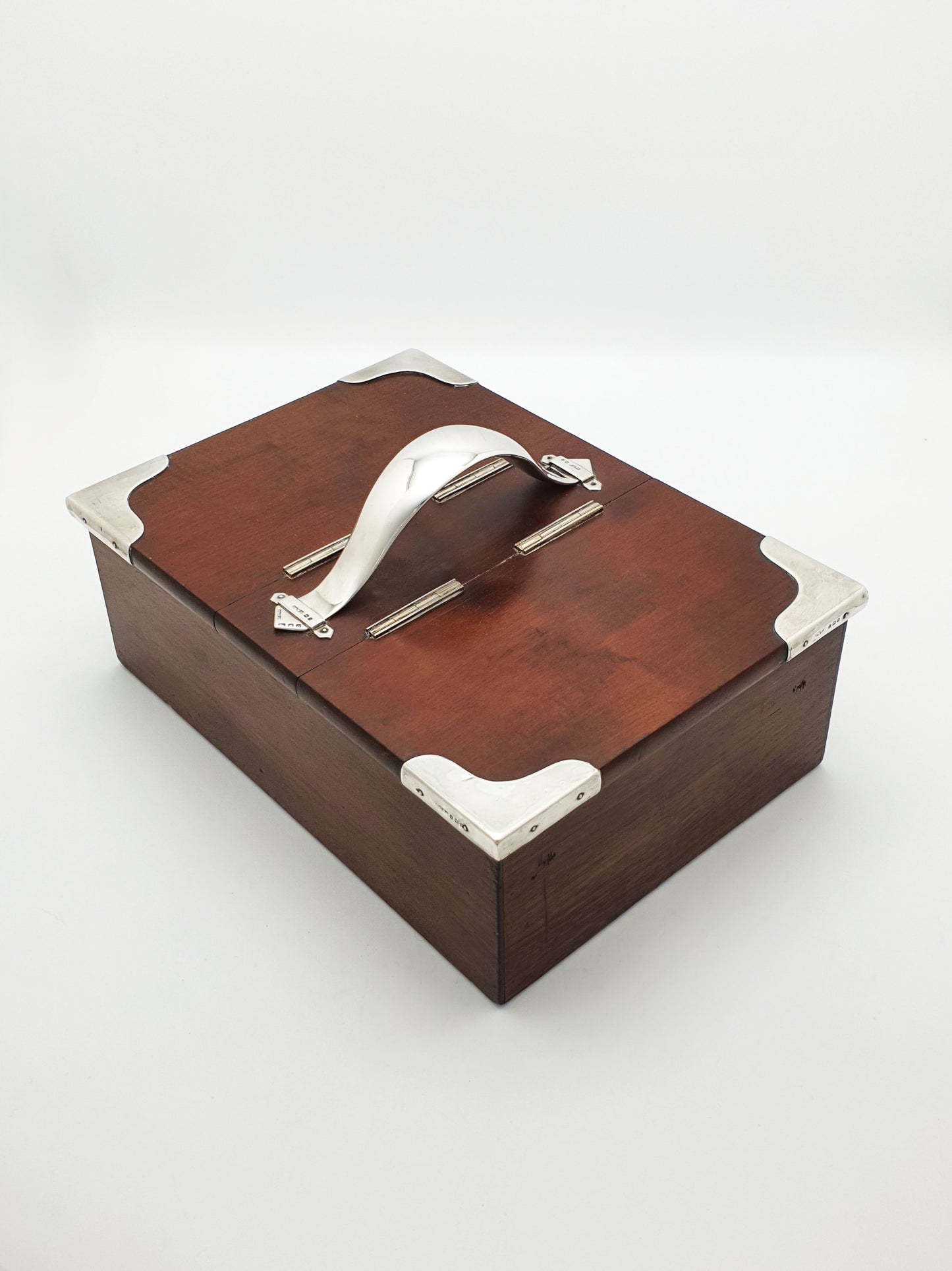 Antique Sterling Silver Mounted Mahogany Cigar Box – London, 1919