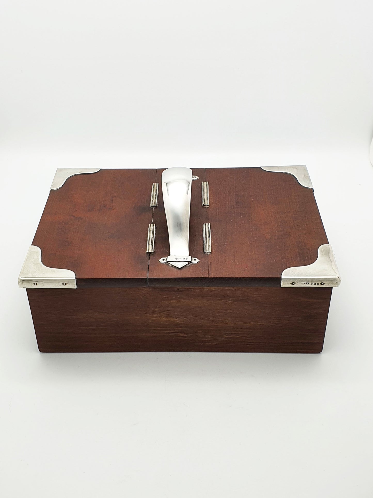 Antique Sterling Silver Mounted Mahogany Cigar Box – London, 1919